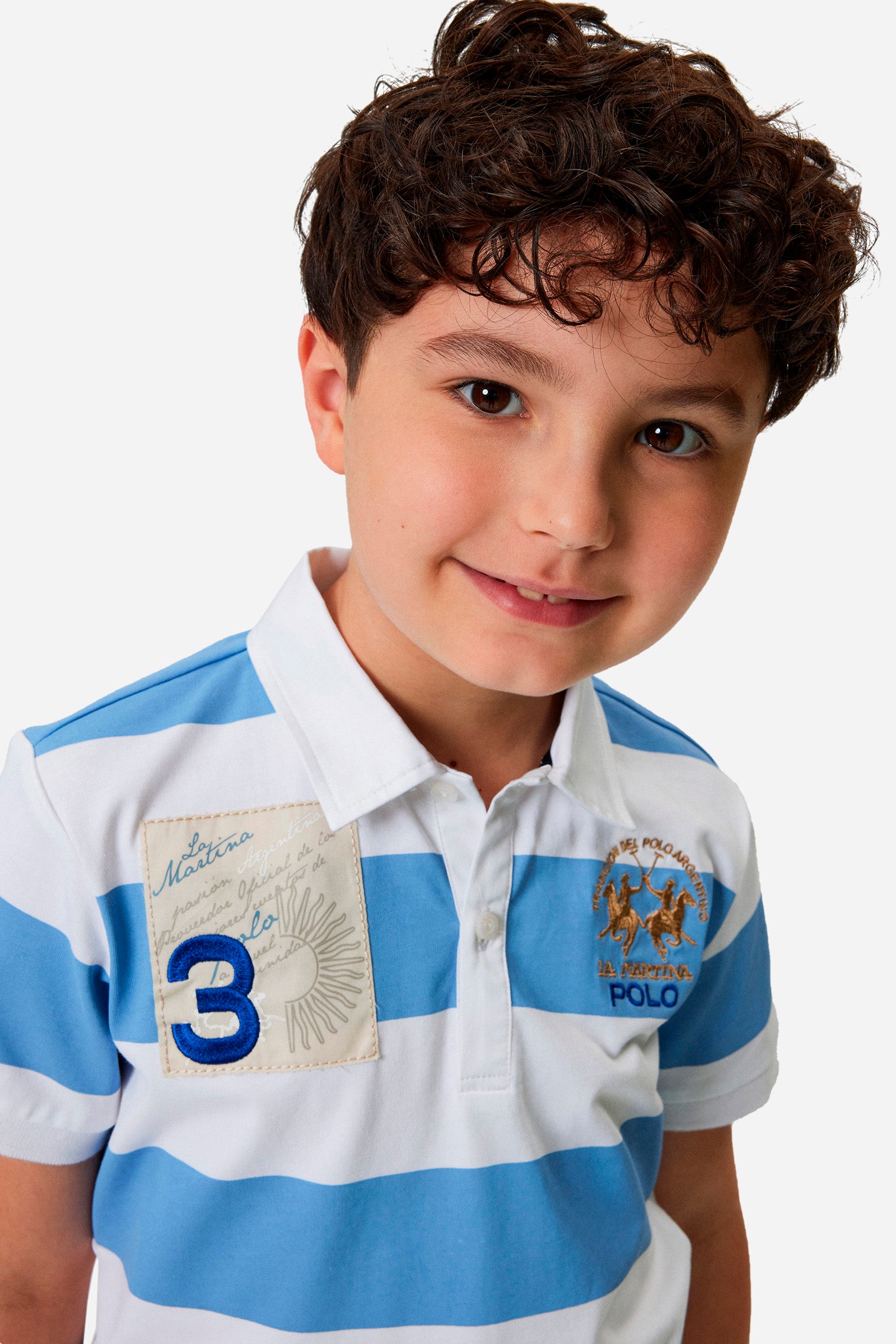Boys' striped cotton jersey polo shirt La Martina
