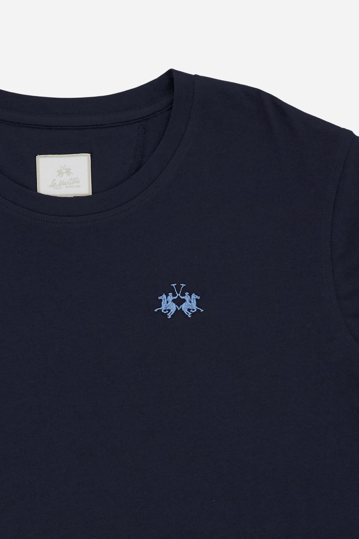 Women’s short-sleeve cotton jersey T-shirt. Crew-neck style with regular fit and small embroidered brand logo on the chest. - Navy