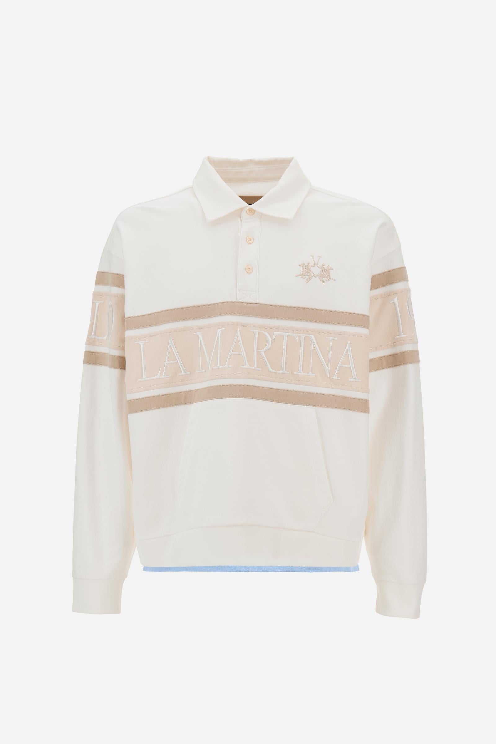 Men’s long-sleeve sweatshirt in soft cotton French Terry. Loose fit with contrast details on collar, chest and sleeves, enhanced by oversized logo and lettering. - Off White