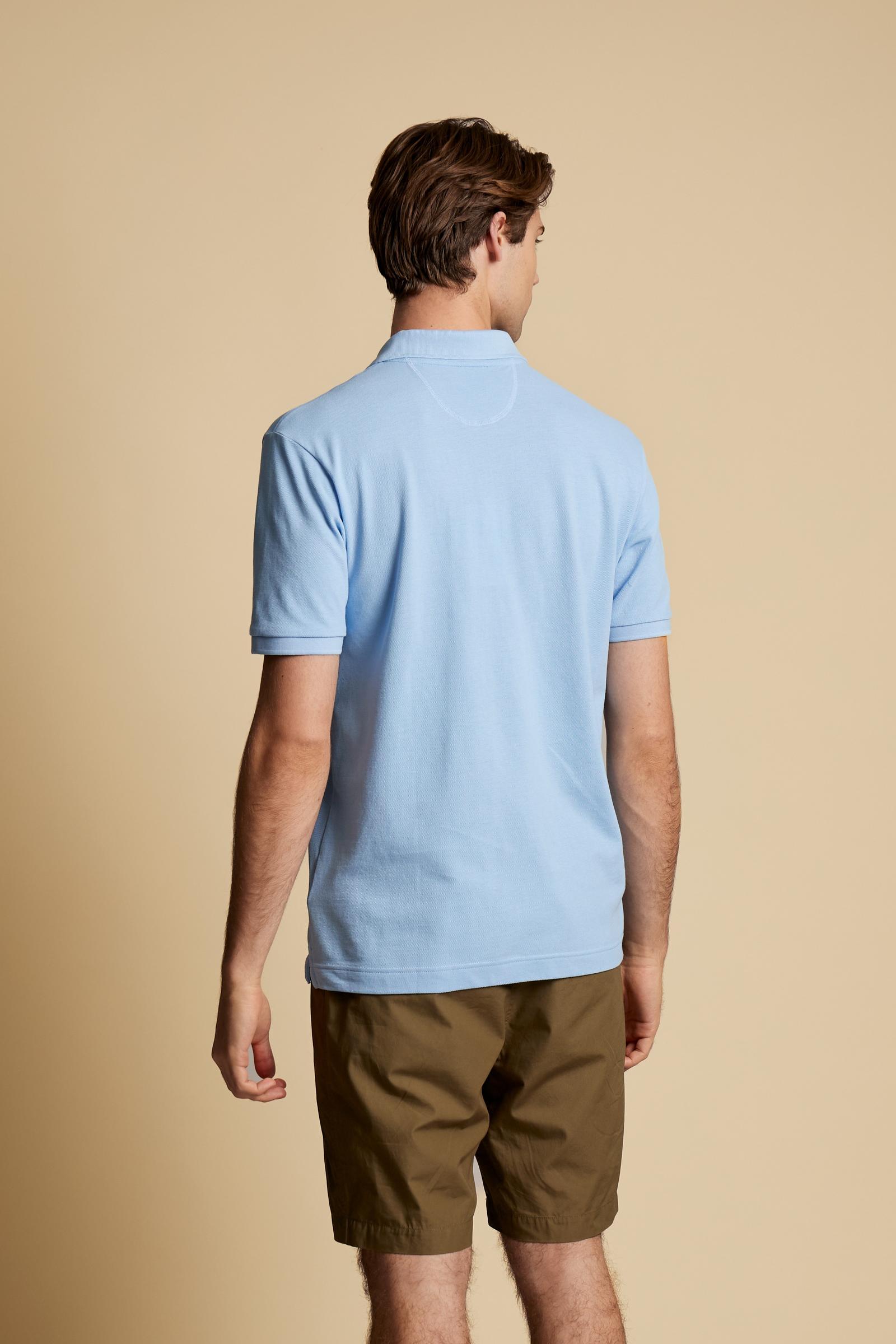 Men’s short sleeve cotton piqué polo shirt with regular fit, two-button placket and contrast brand logo. - Blue Bell