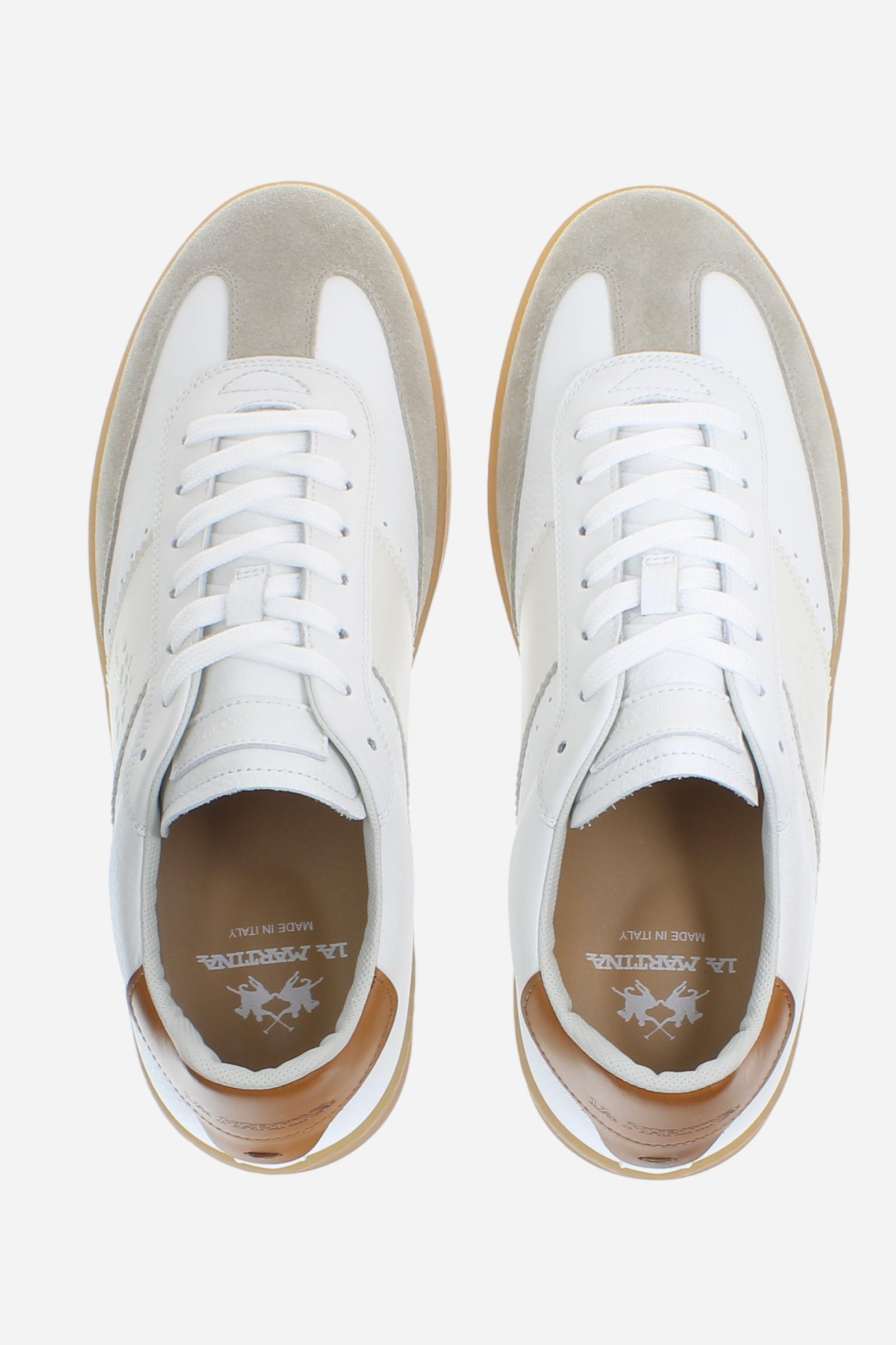 Men’s Retro Court Sneakers in Leather and Suede Split – Sage