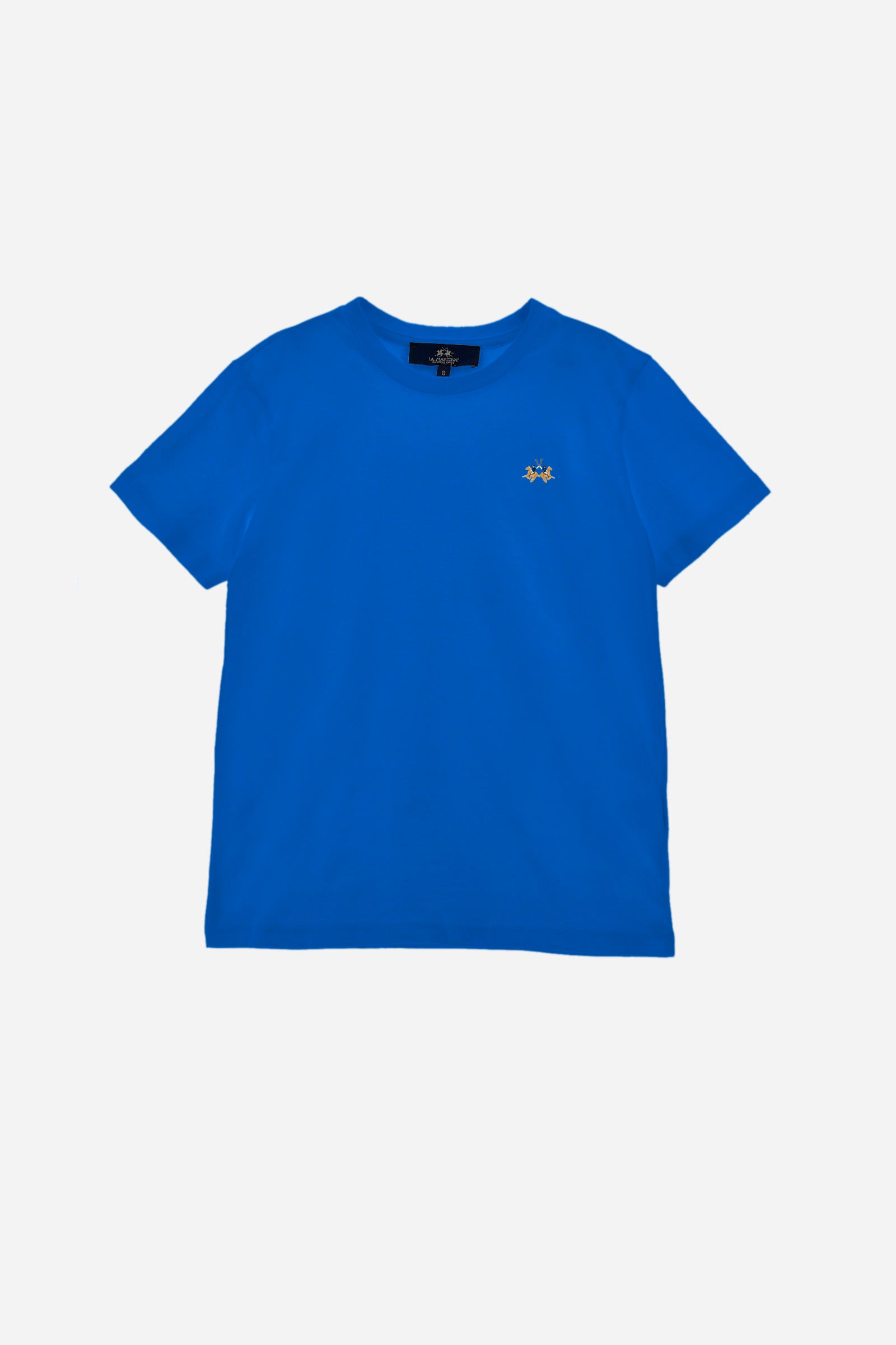 Unisex single-colour T-shirt made of cotton jersey. Crew neck. The logo is embroidered on the chest, left side. - Dazzling Blue