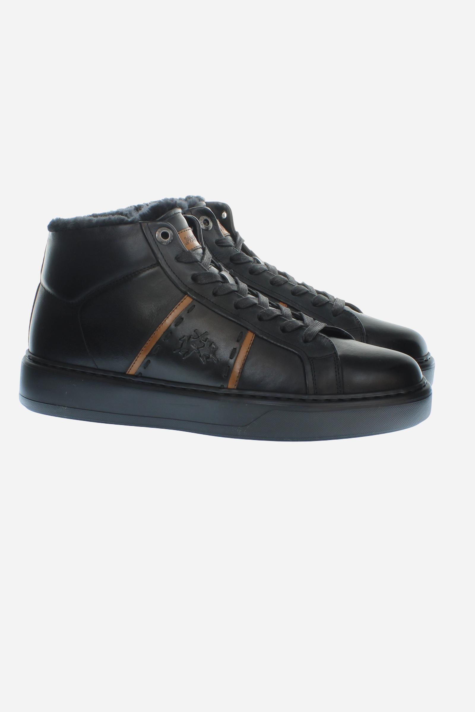 Mid-cut leather trainers with contrasting details