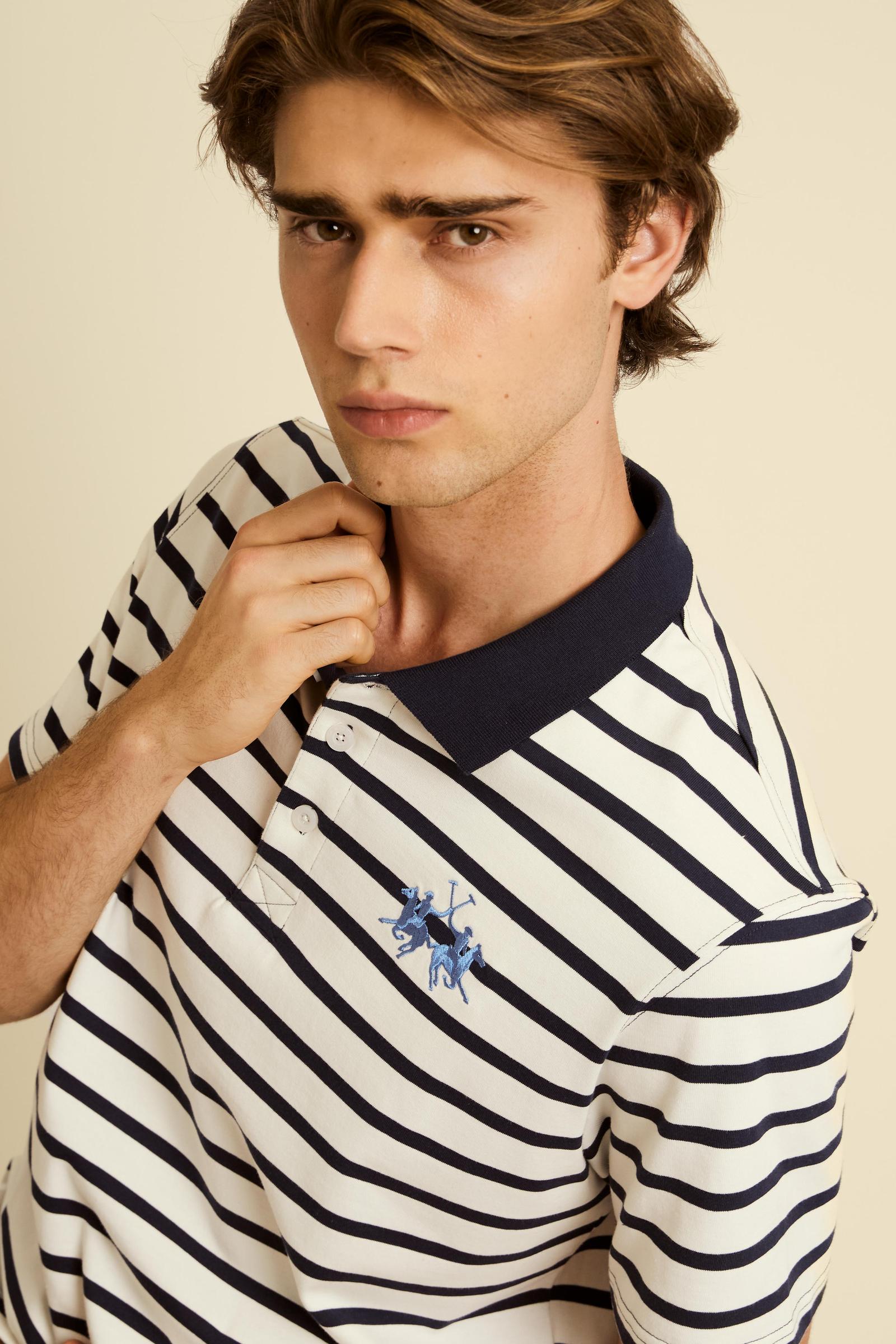 Men’s short-sleeved striped heavy jersey polo shirt - Claudius