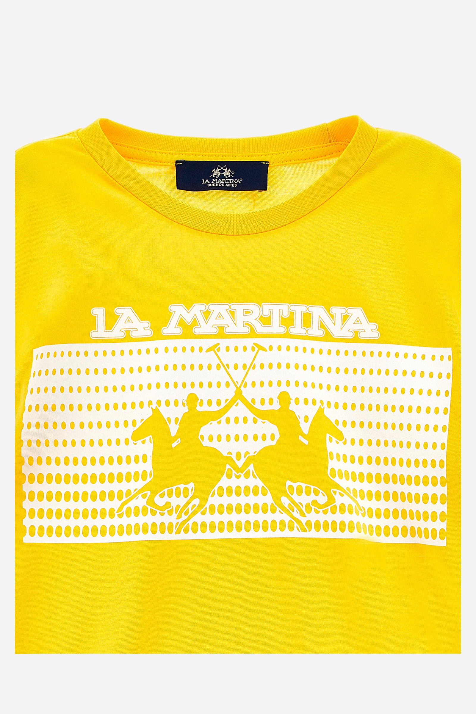 Boys' jersey cotton T-shirt in a single colour. Crew neck. Featuring rubberised design on the central part of the garment. Inside this design is the logo. - AURORA