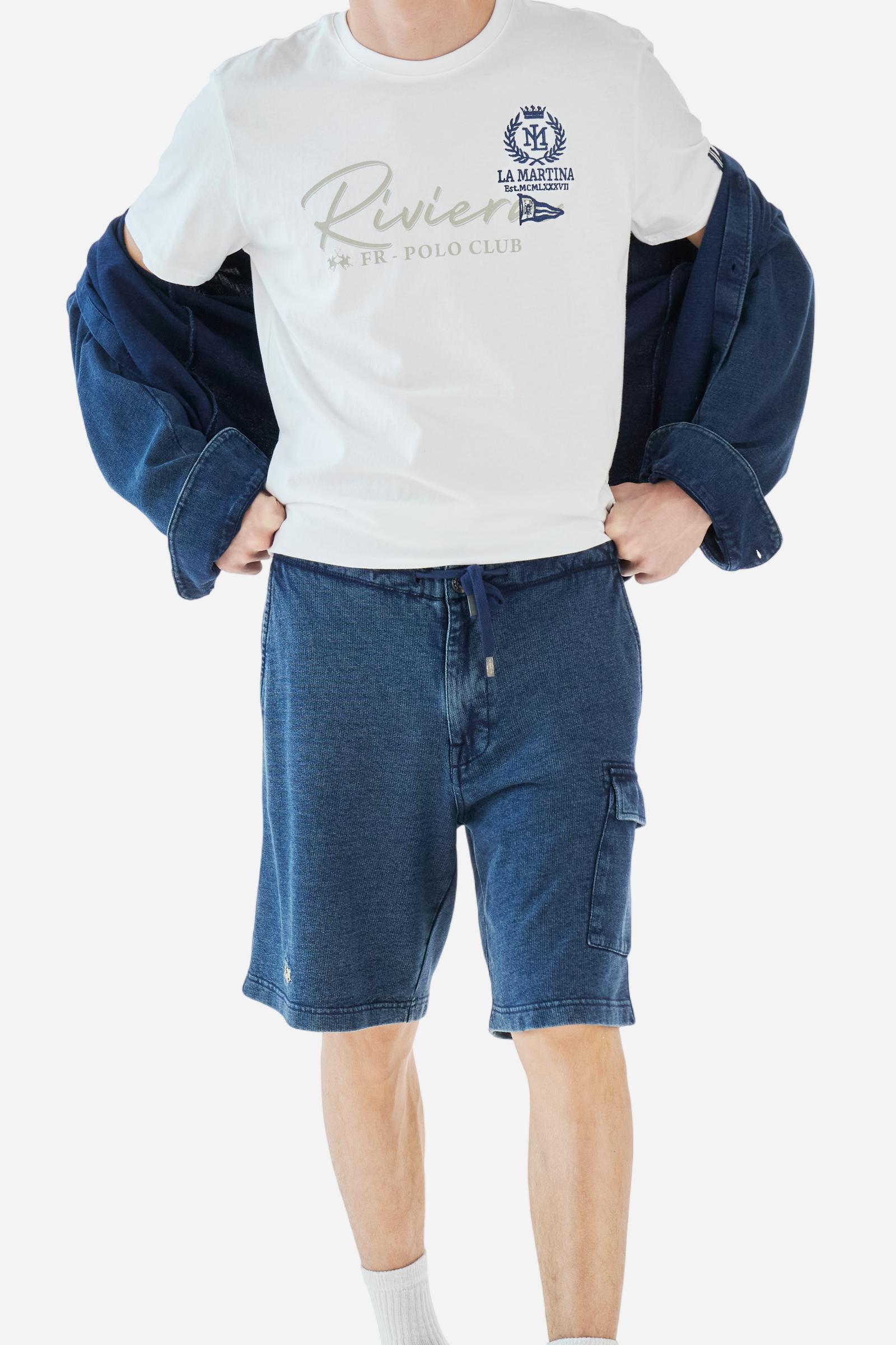 Men's solid color T-shirt, made of cotton jersey. Crew neck. The front features printed text as well as symbols and text created using embroidery techniques. The La Martina lettering is embroidered on the left chest. The fit is regular. The model is wearing size L. - Optic White