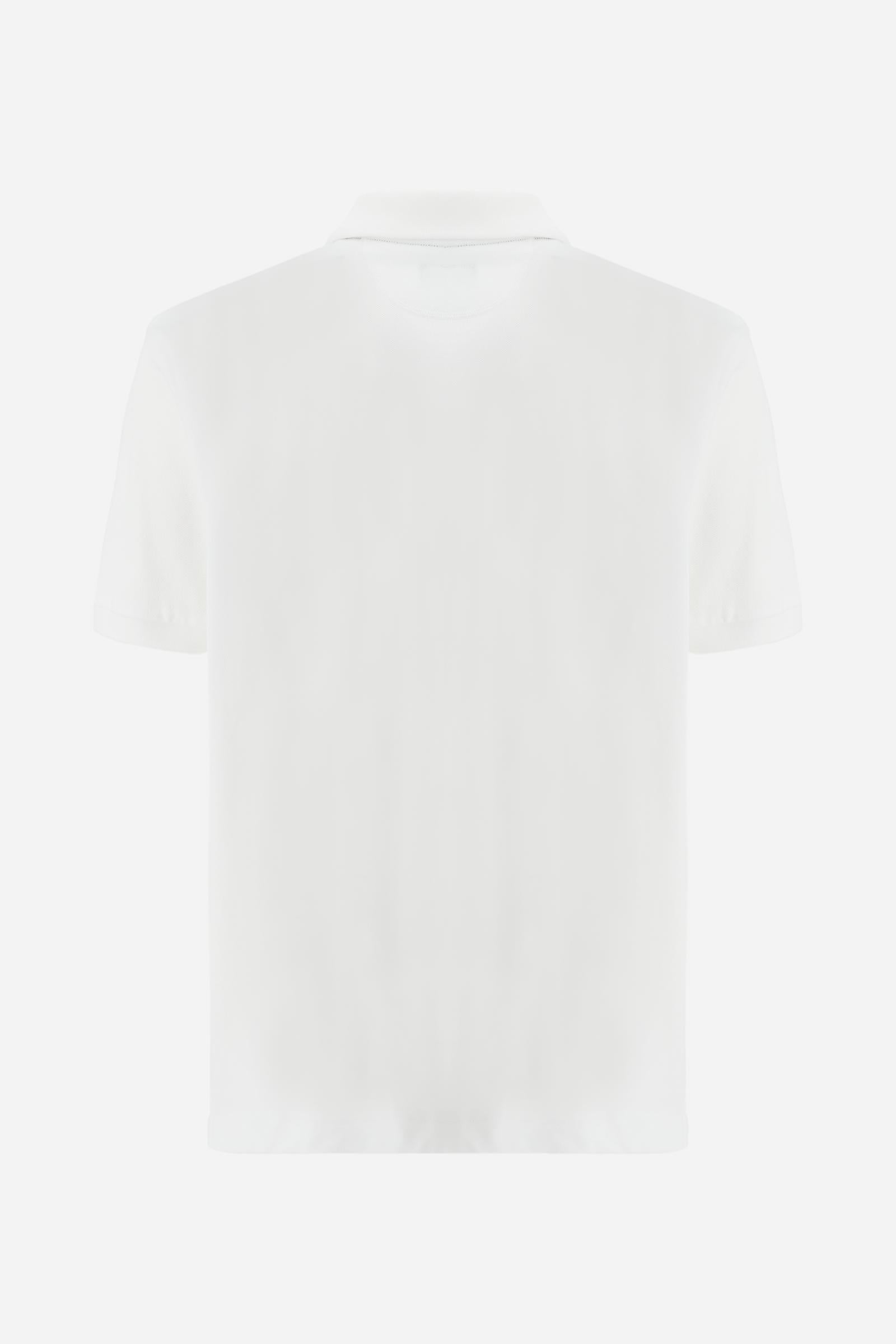 Men’s short sleeve cotton piqué polo shirt with regular fit, two-button placket and contrast brand logo. - Optic White