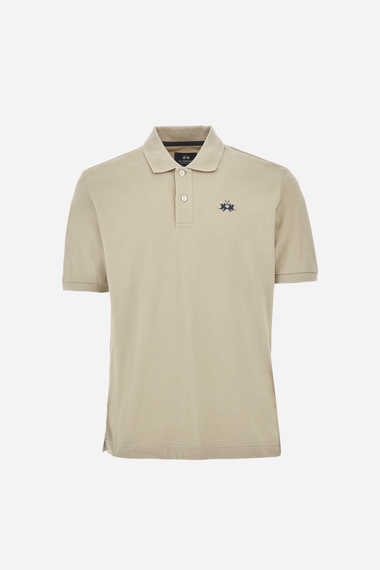 Men's plain-coloured, short-sleeved, regular-fit cotton polo shirt. Contrasting La Martina logo sewn onto the chest. This versatile garment goes perfectly with a pair of jeans from the collection. - Tidal Foam