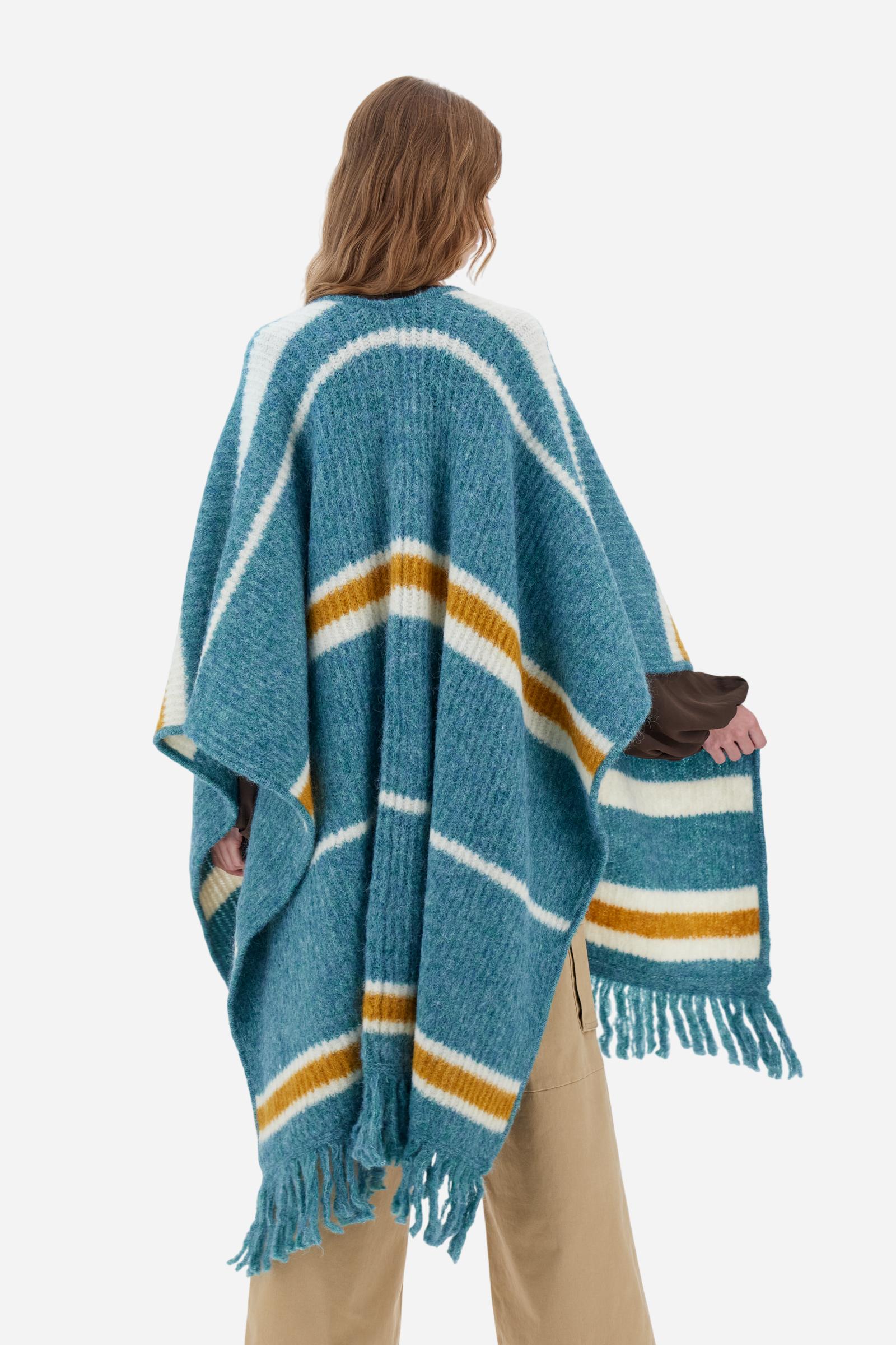 Poncho femme en maille rayée avec franges - Borja