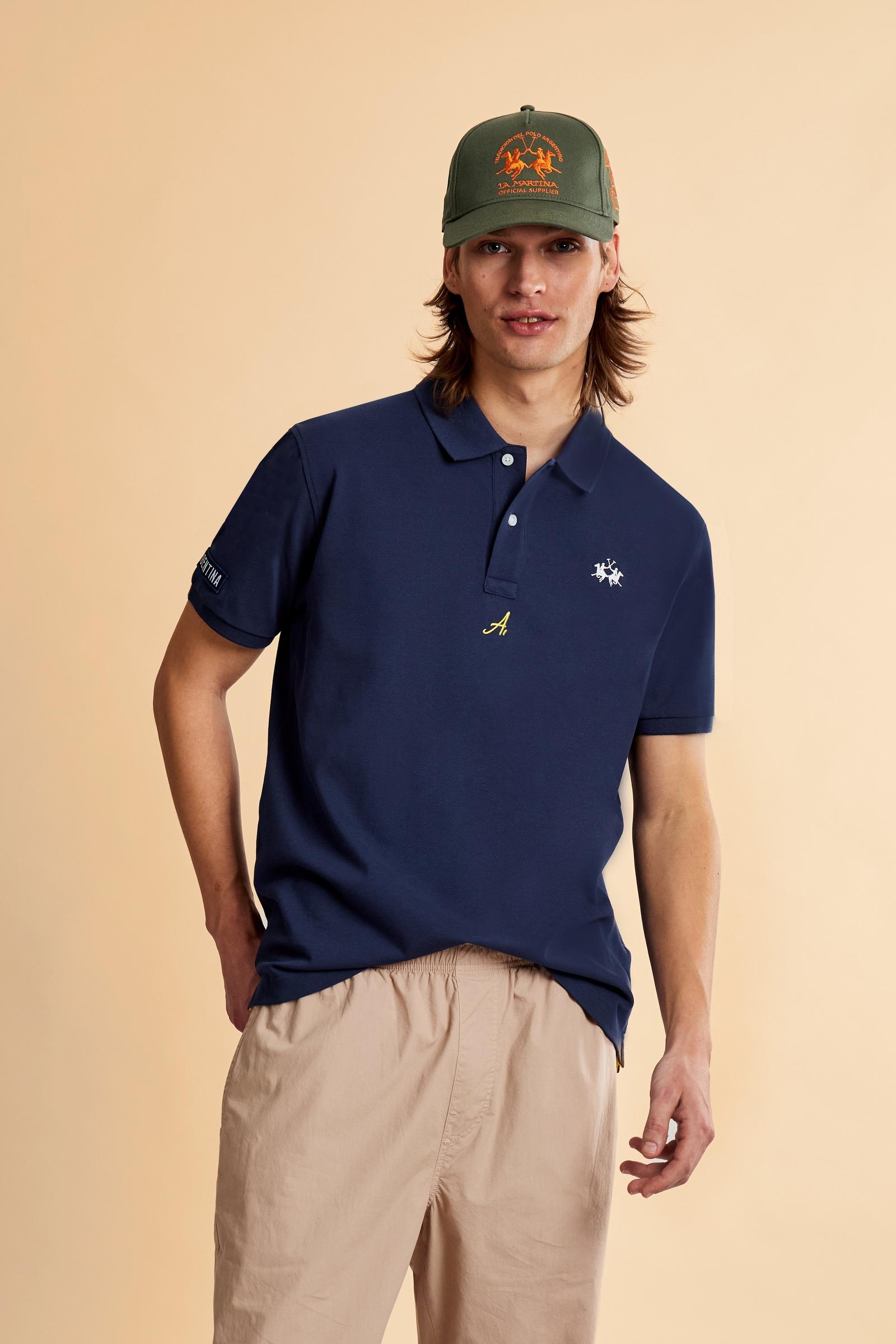 Men’s cotton piqué polo with regular fit. Nations collection featuring country-inspired graphics. - Navy