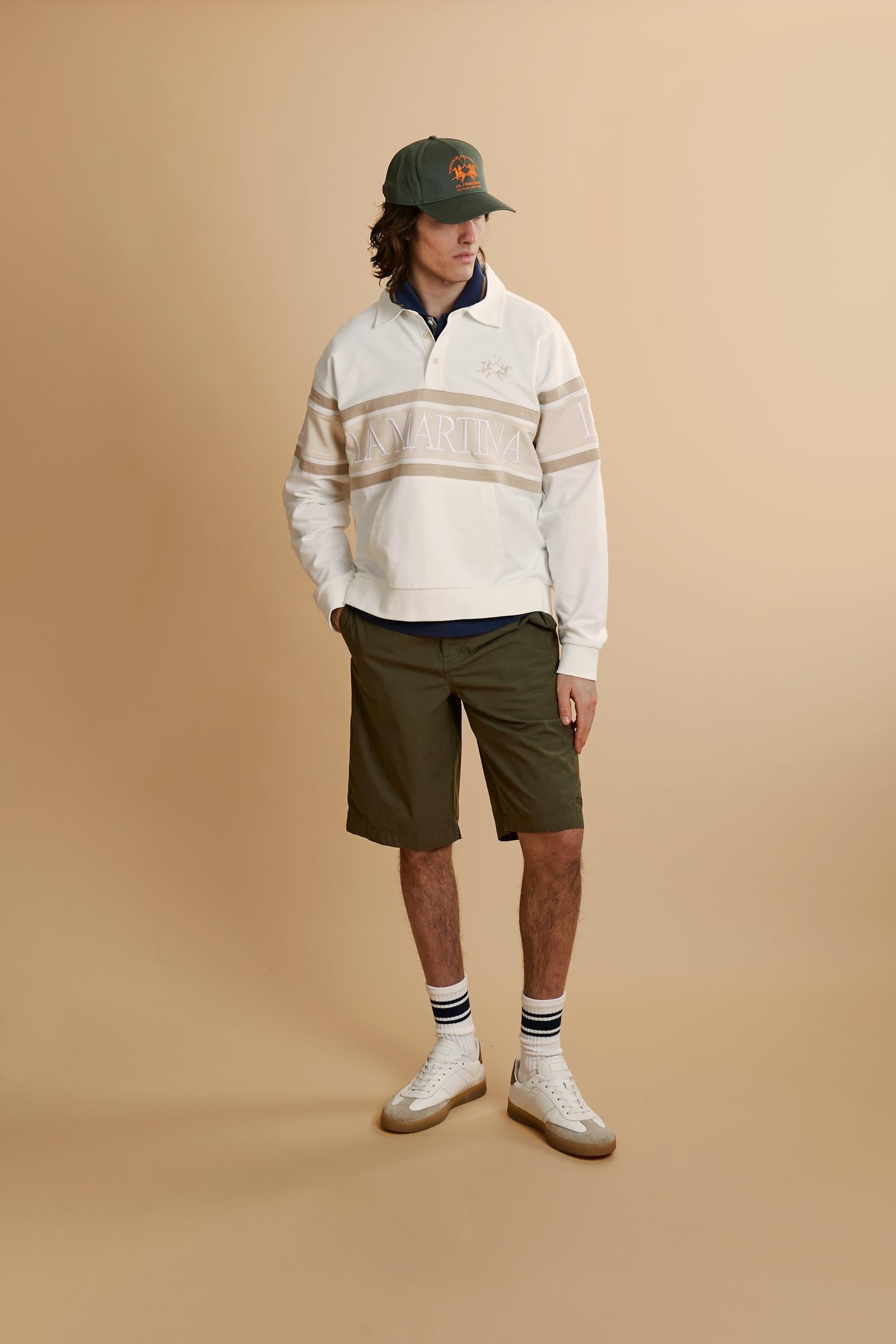 Men’s French Terry sweatshirt in cotton with loose fit and contrast details on collar, chest and sleeves. - Off White