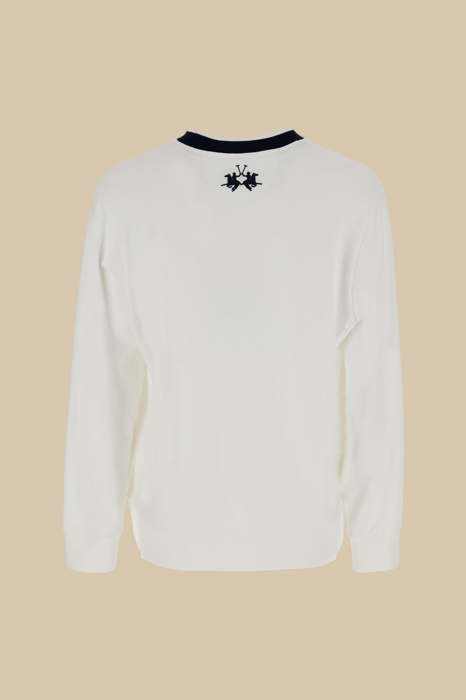 Men’s French Terry sweatshirt with contemporary fit, modern cut and hip-length design. Ribbed trim and contrast embroidery on the chest. - Optic White