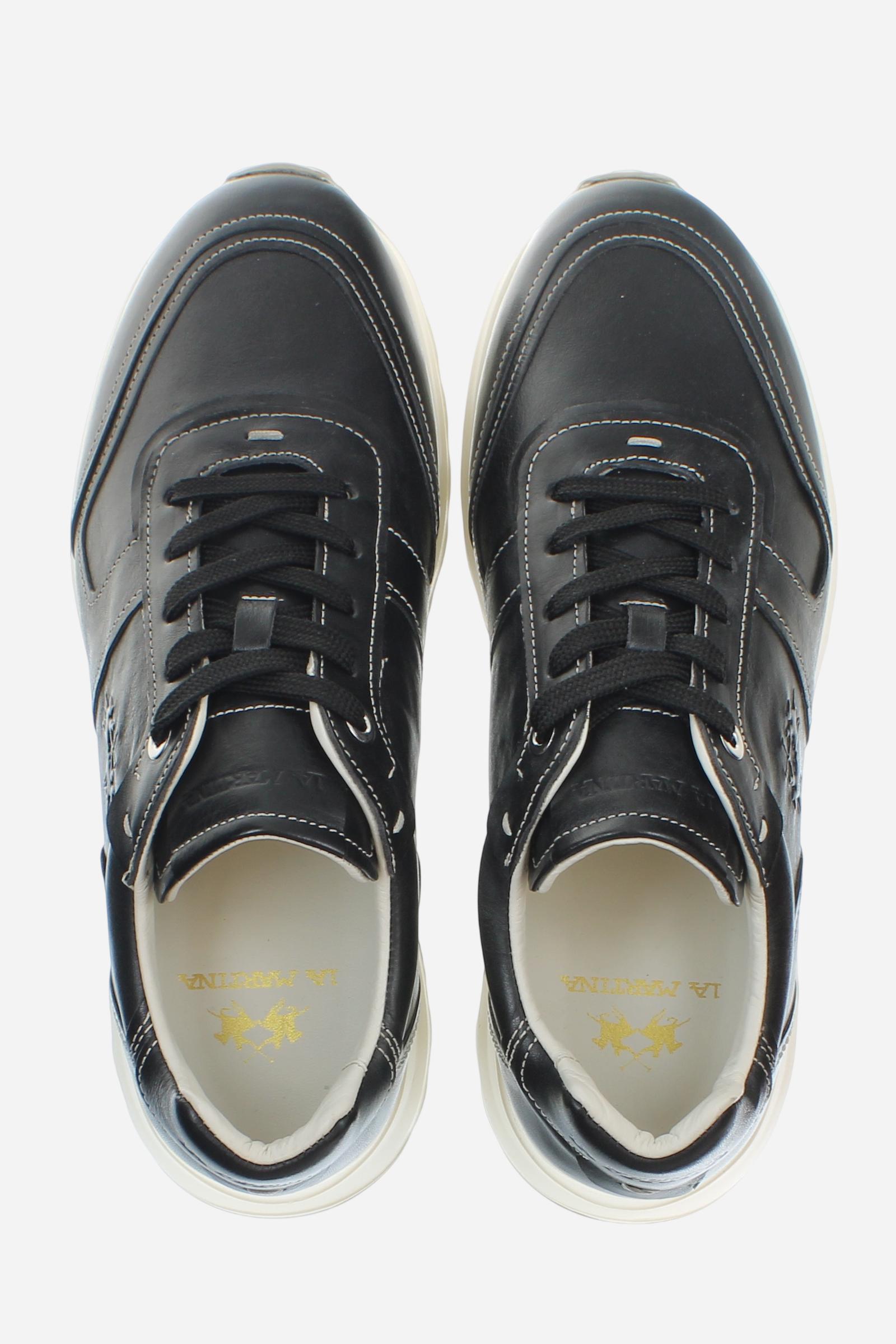 Leather sneakers in cowhide with embossed logos and EVA block sole for maximum comfort. - Black