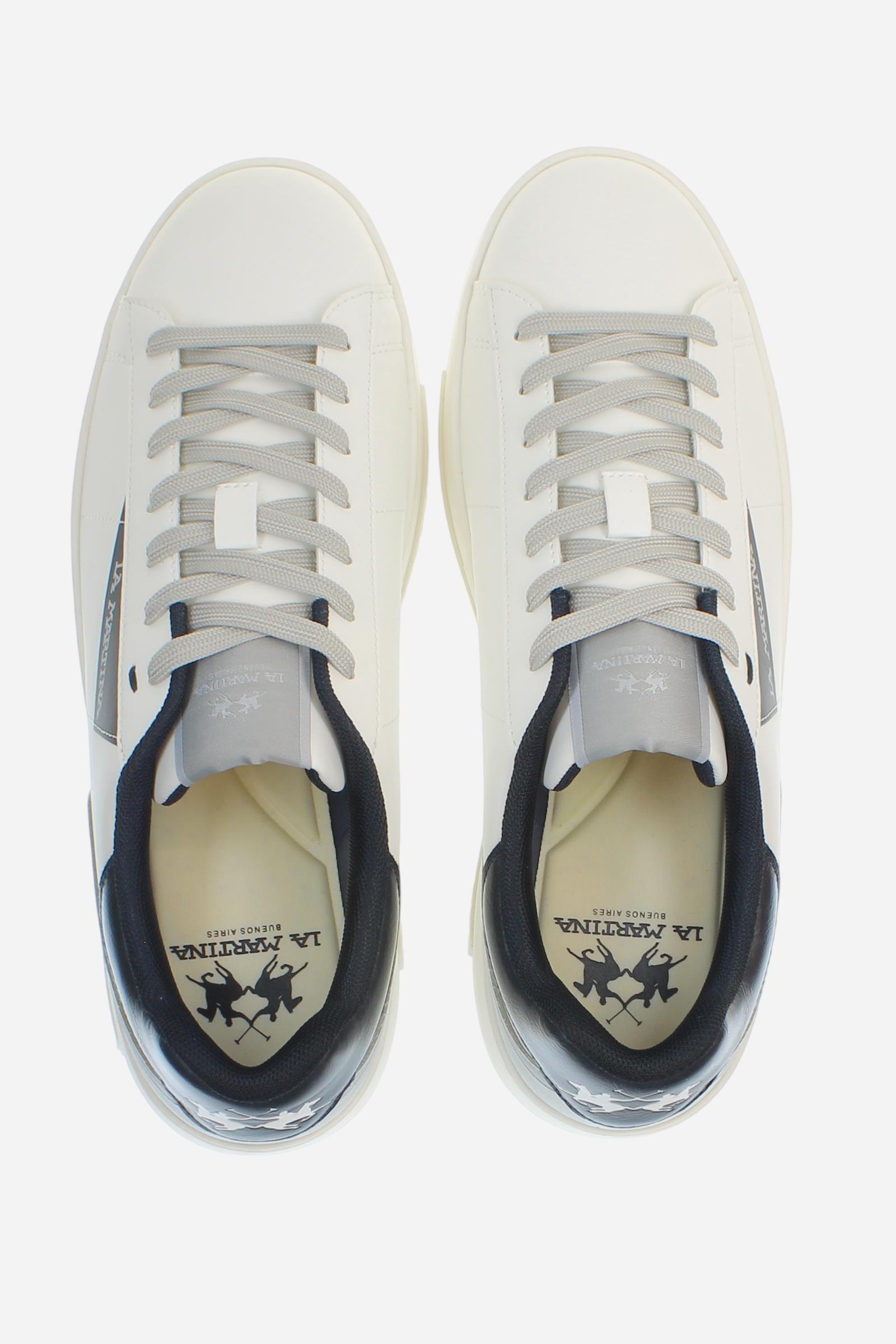 Sleek and versatile Bombonera CUP leather trainers. Comfortable rubber soles and personalised details for a unique and modern style. - WHITE/BLUE