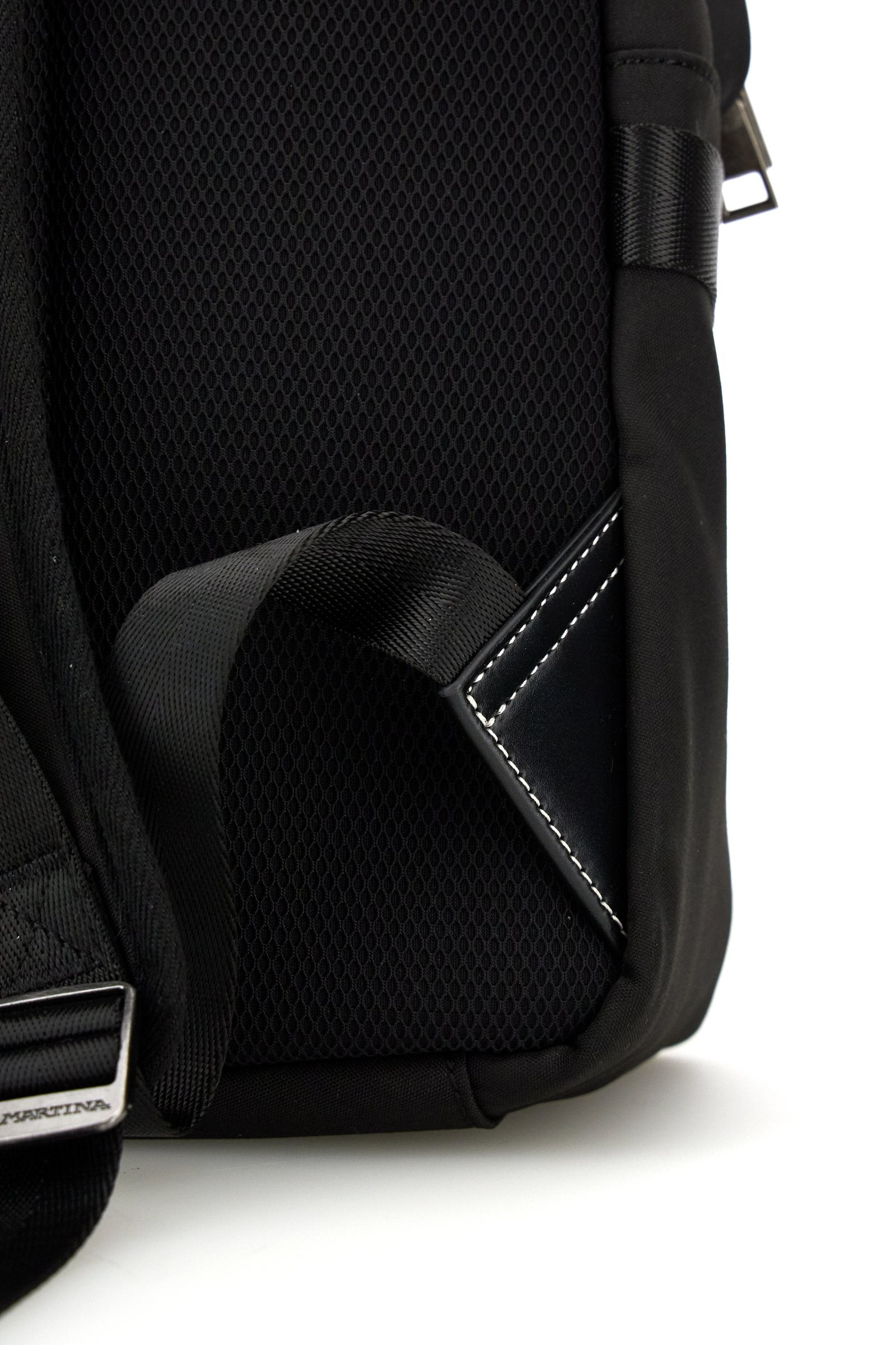 Backpack in matte technical canvas with eco-leather contrast details and applied maxi logo, modern and minimal design. - Black