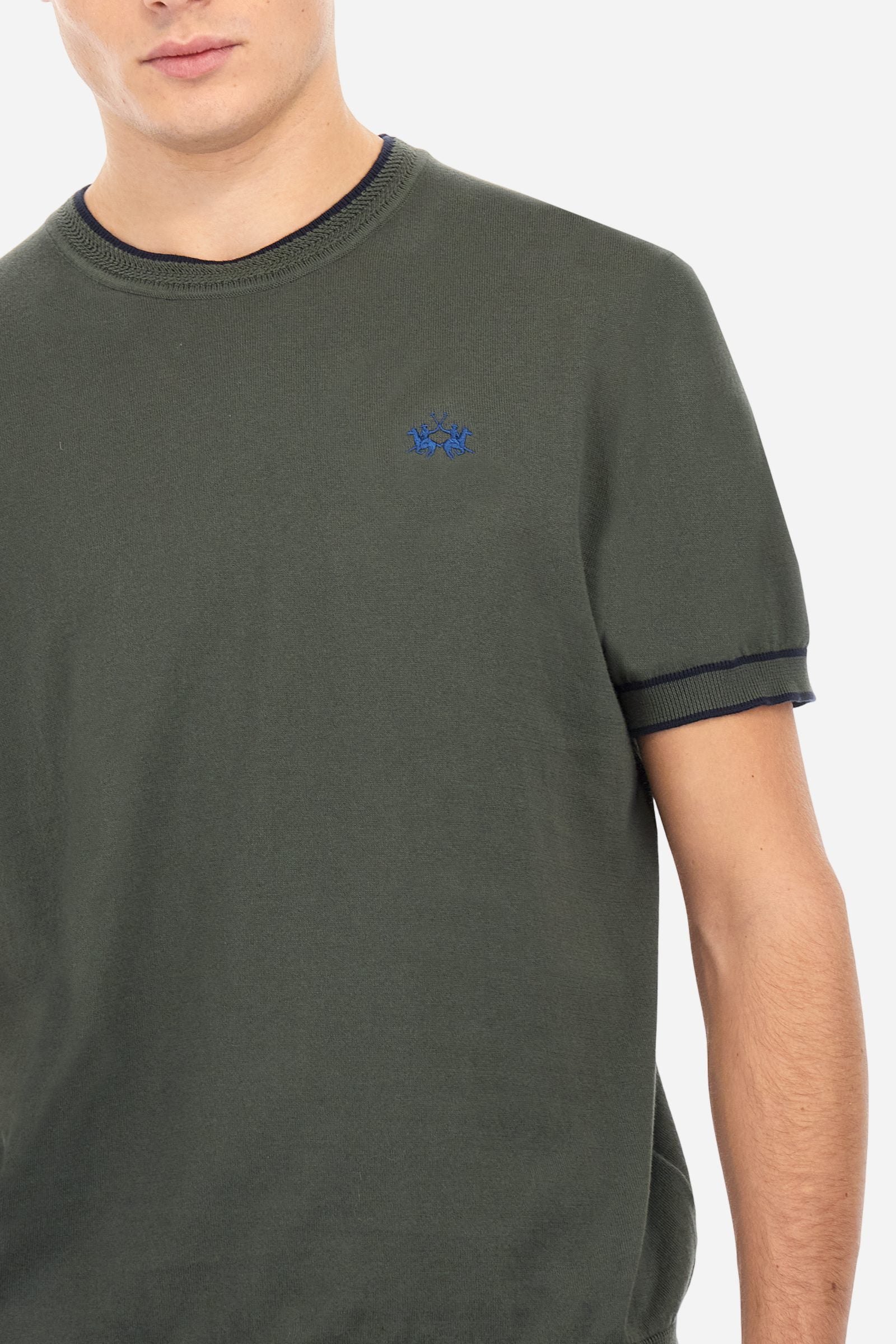 Short-sleeved regular fit cotton tricot pullover - Arthur