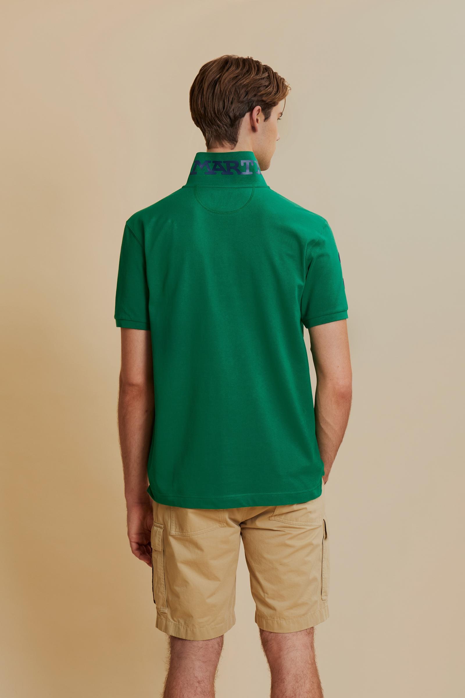 Men’s stretch piqué polo with sleeve number – Ray