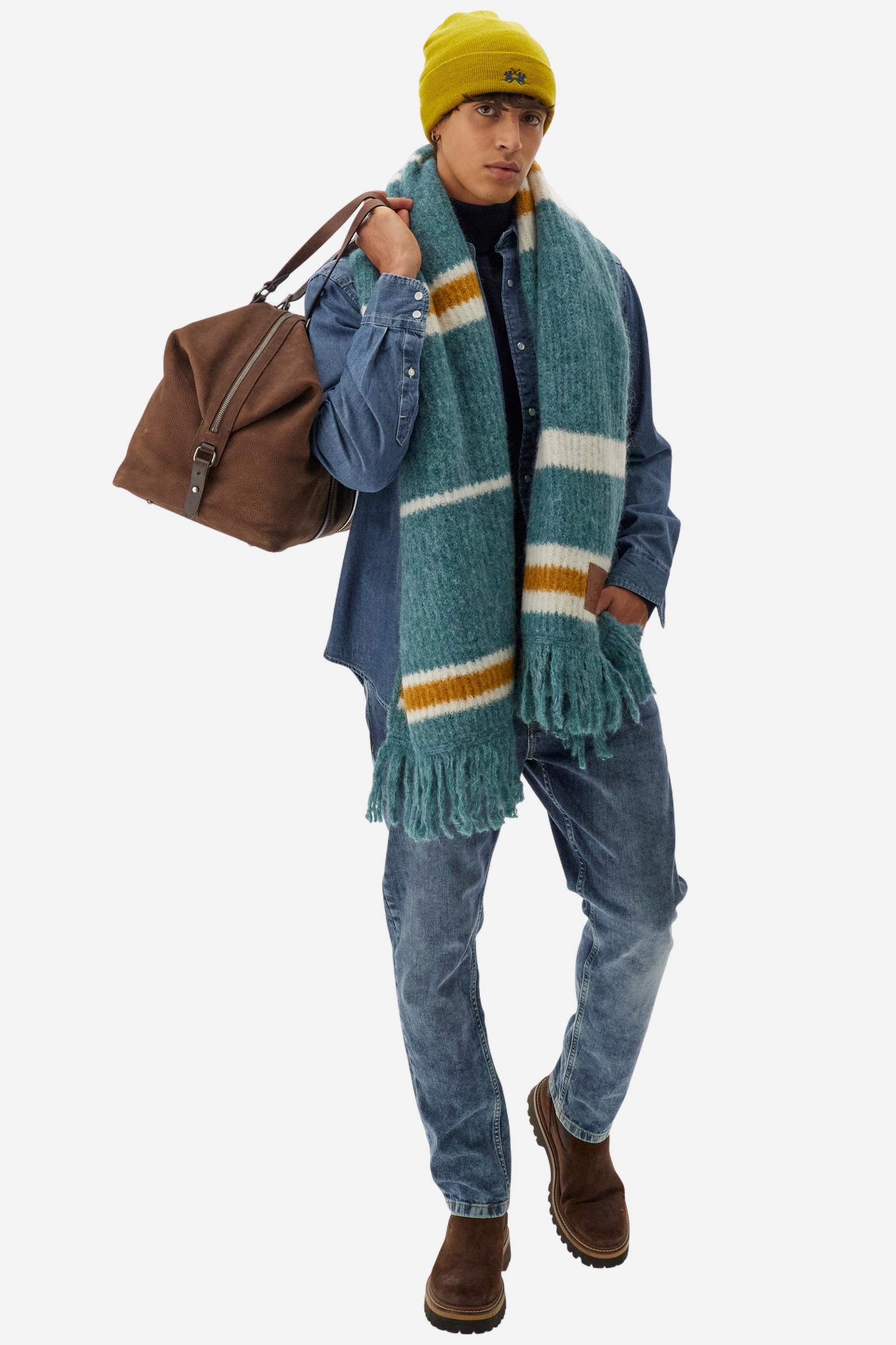 Striped mohair wool blanket with fringes - Bennie