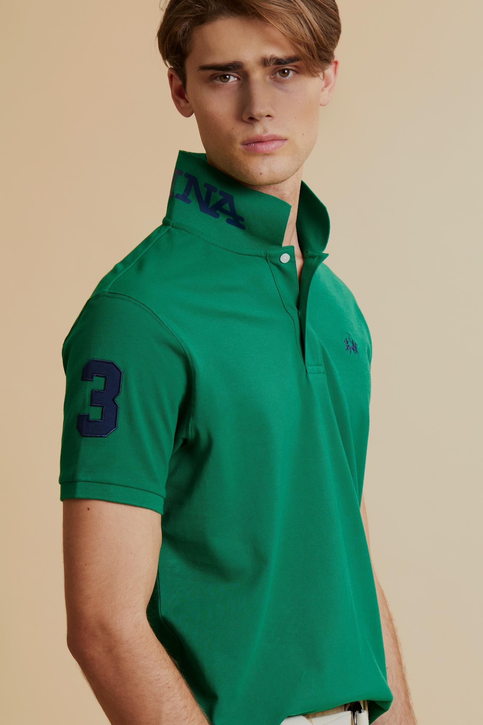 Herren-Stretch-Piqué-Poloshirt mit Nummer am Ärmel – Ray