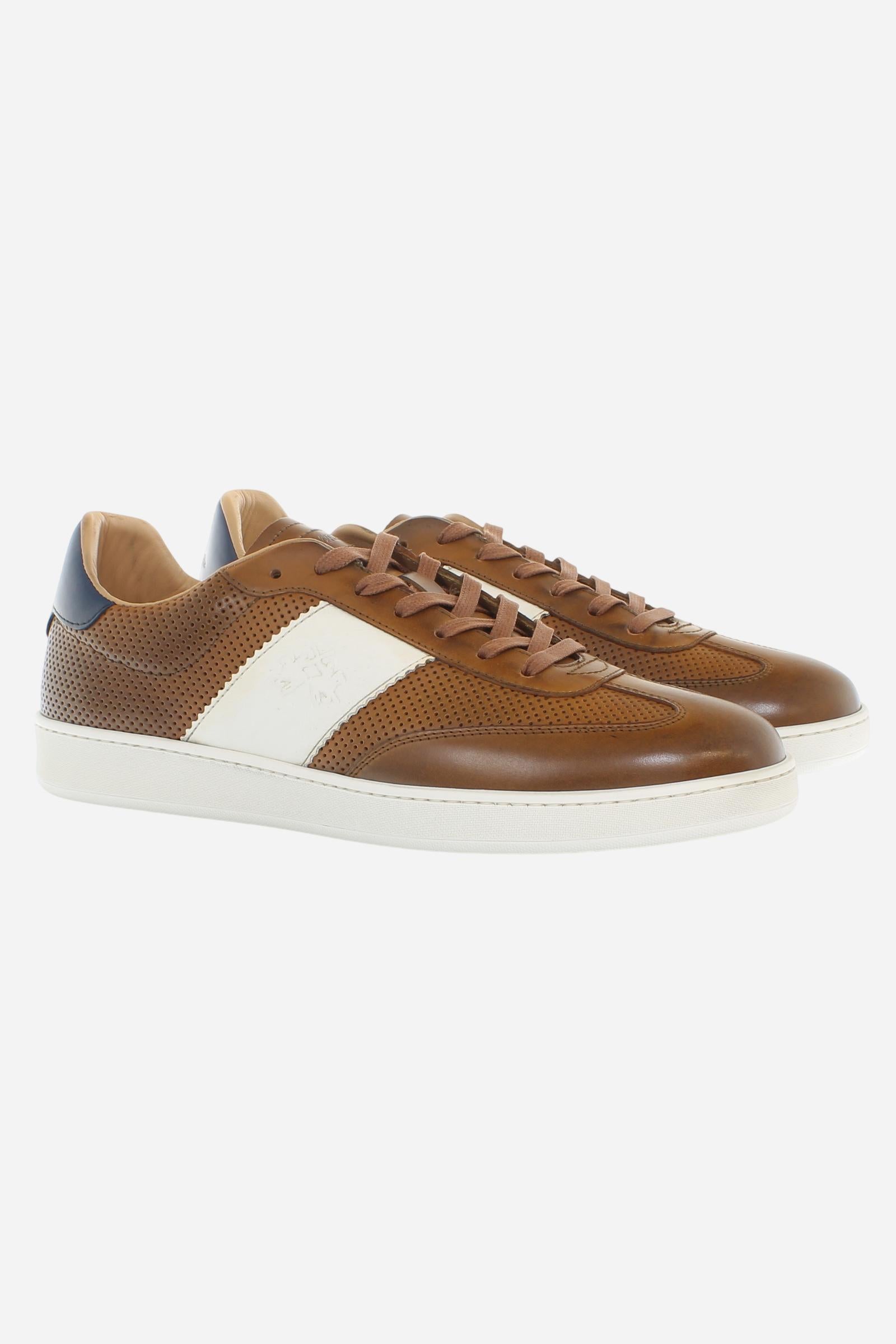 Men’s Vegetable-Tanned Leather Sneakers with Contrast Band – Core Sage