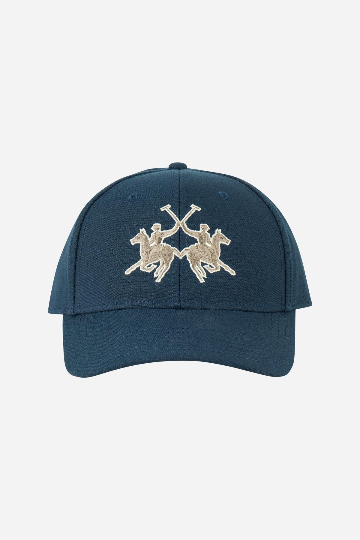 Durable men's baseball cap in structured heavy cotton twill with 3D logo, curved visor, ventilation eyelets, and adjustable snapback for a snug, custom fit. - Navy