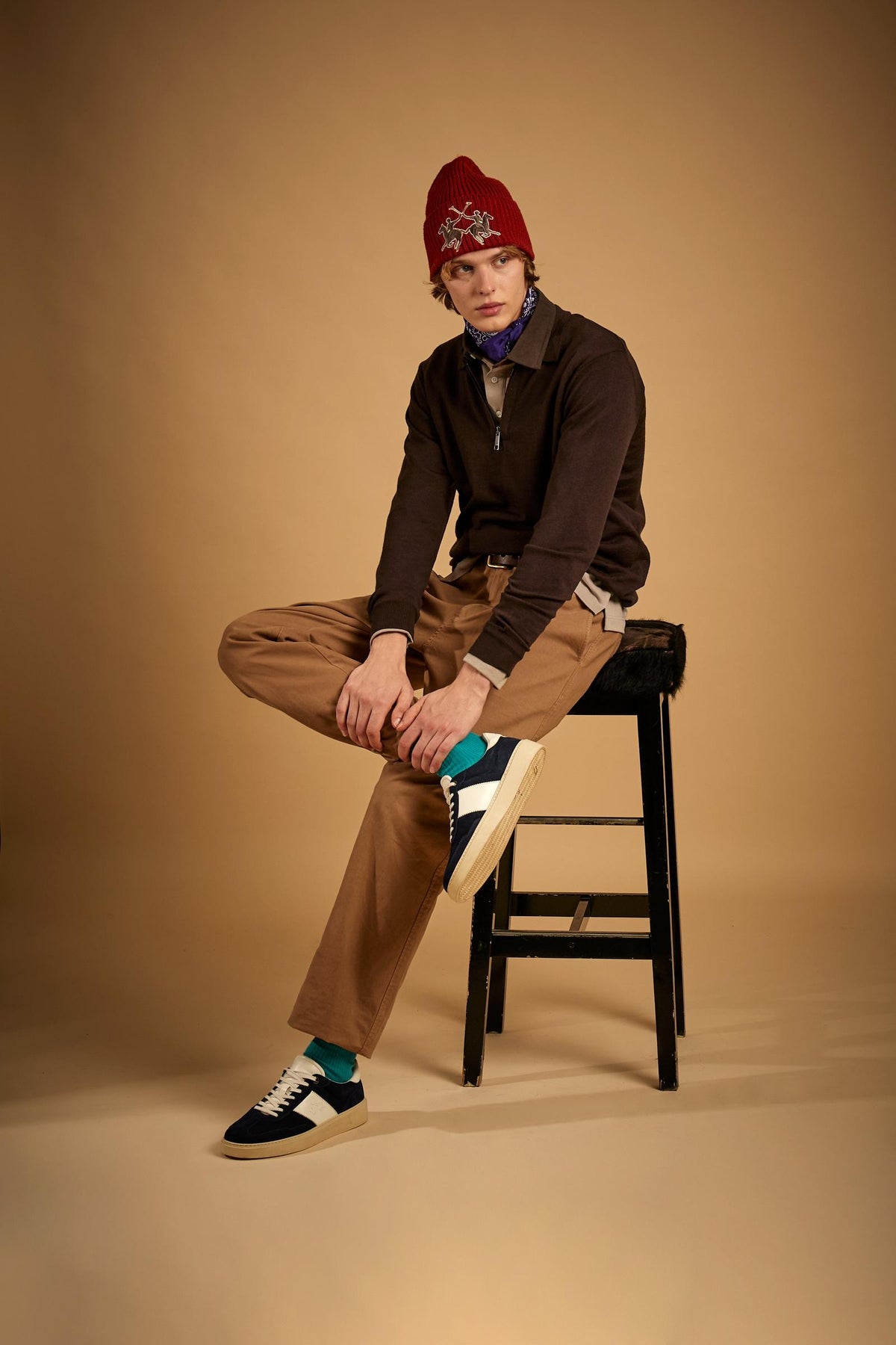 Men's sweater with zip neck merino wool - Edric