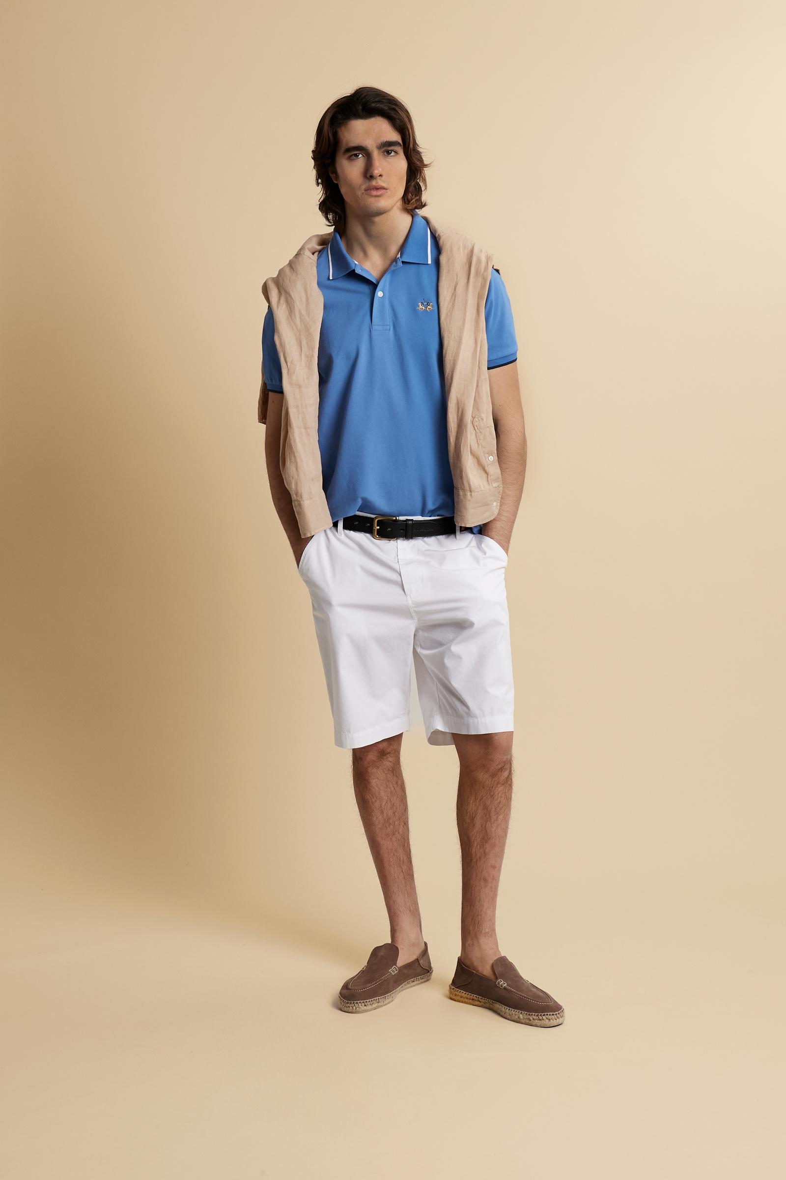 Men’s short-sleeve stretch piqué polo shirt with a regular fit. Ribbed trims with contrast piping, tricolour logo and embroidered undercollar detail. - Riviera                                                                                                                                                                                                                                                                                                                                                                 