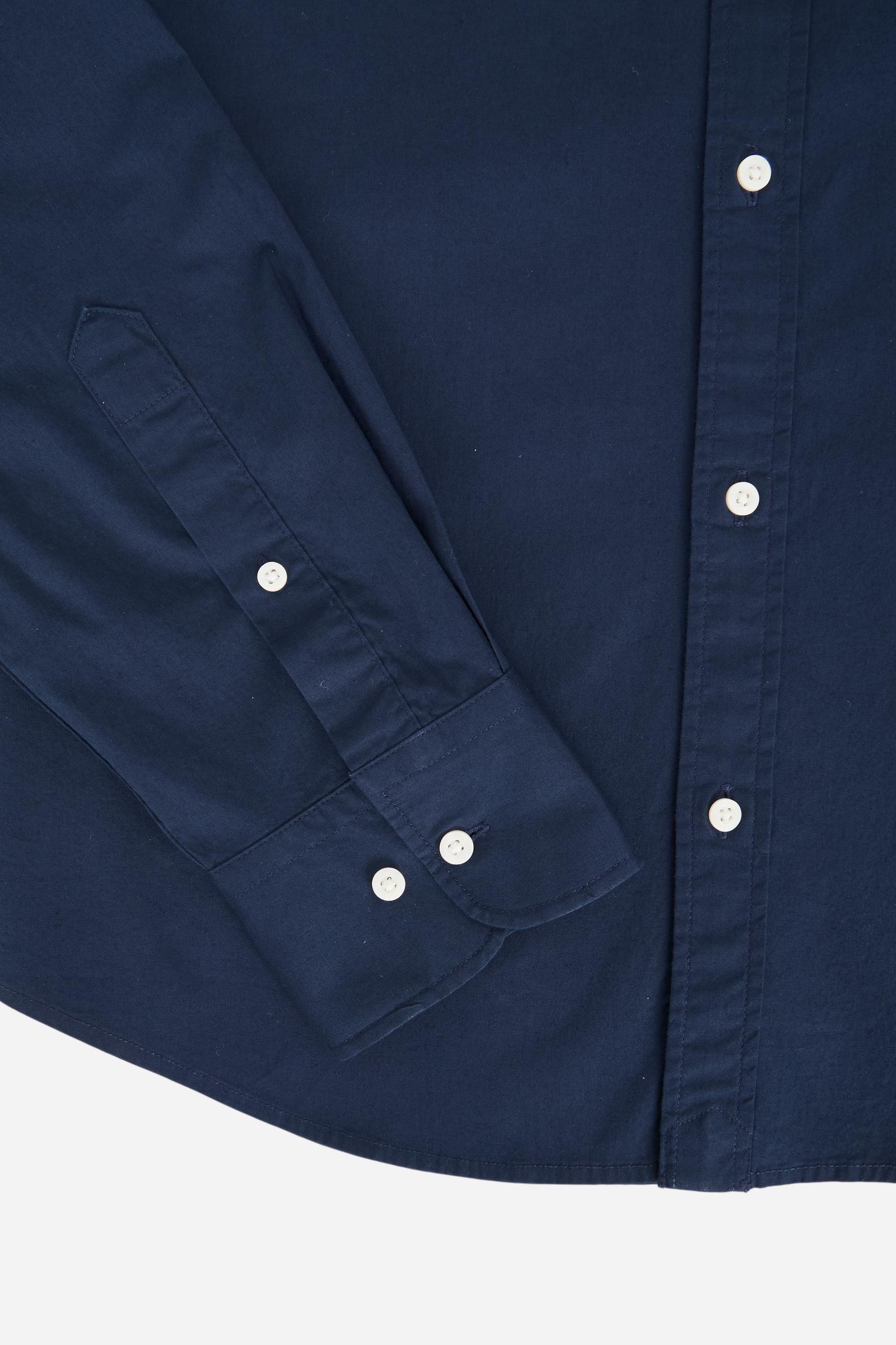 Men's long-sleeved shirt in cotton poplin with a regular-fit and button-down collar                                                                        - Navy