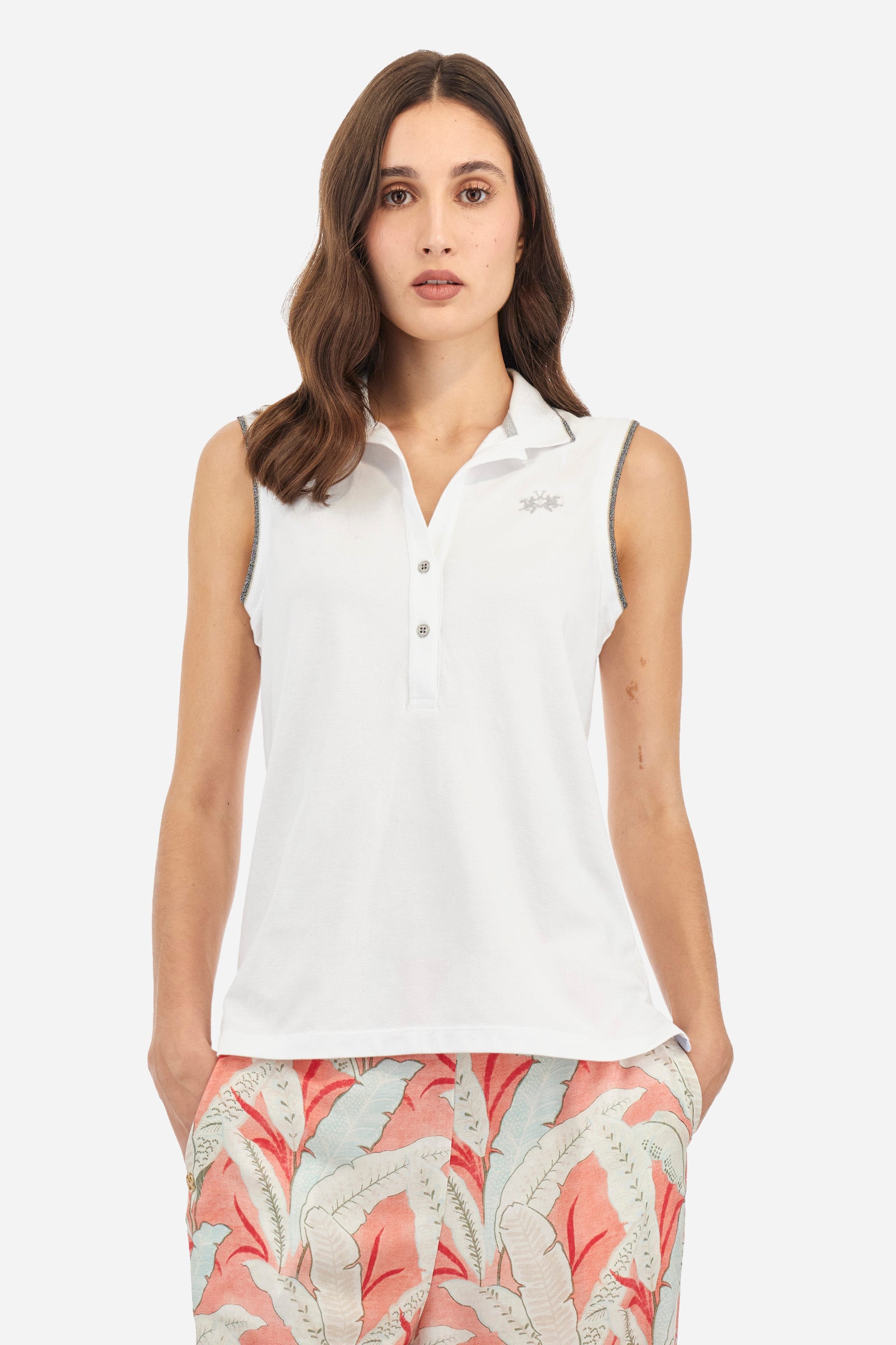 Regular fit sleeveless pique cotton polo shirt - Yessenia