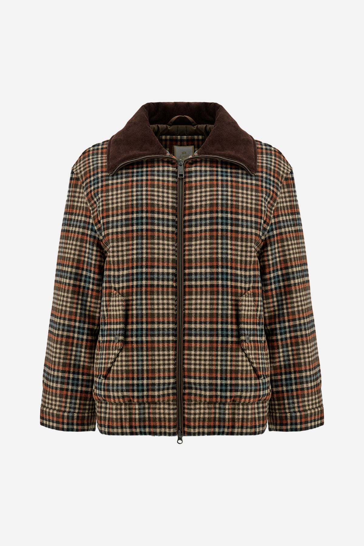 Women’s padded jacket with wool blend and tartan pattern - Dulcina