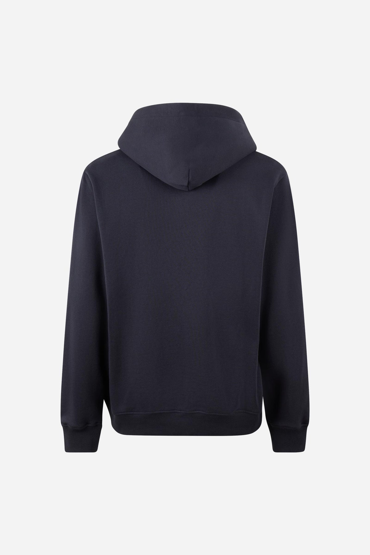 Men’s long-sleeve sweatshirt in soft 100% brushed cotton, featuring a personalized zipper, adjustable hood, kangaroo pockets, ribbed cuffs, and bold embroidery. - Navy Blazer