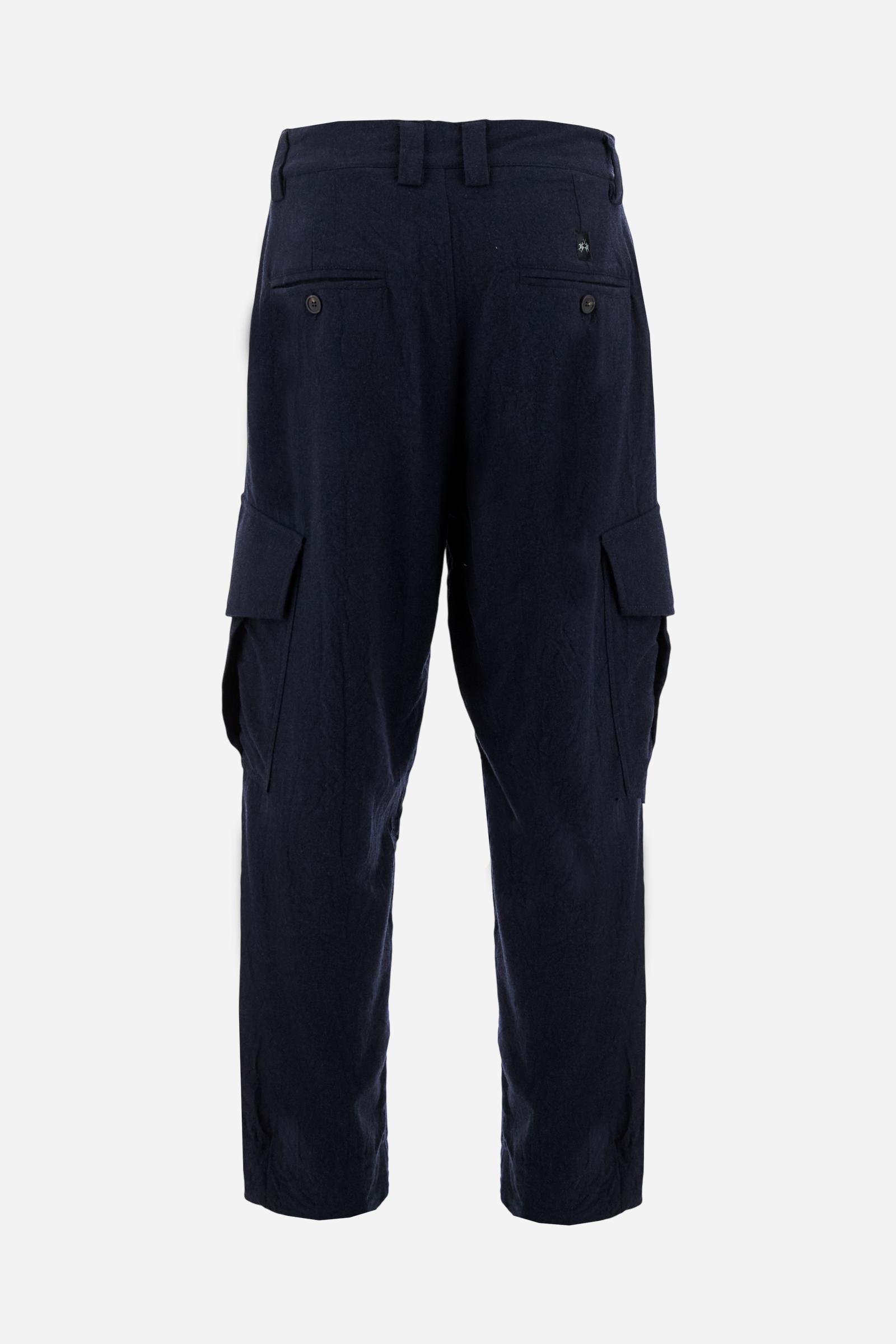 Men's long relaxed cargo pants in wool blend - Frank