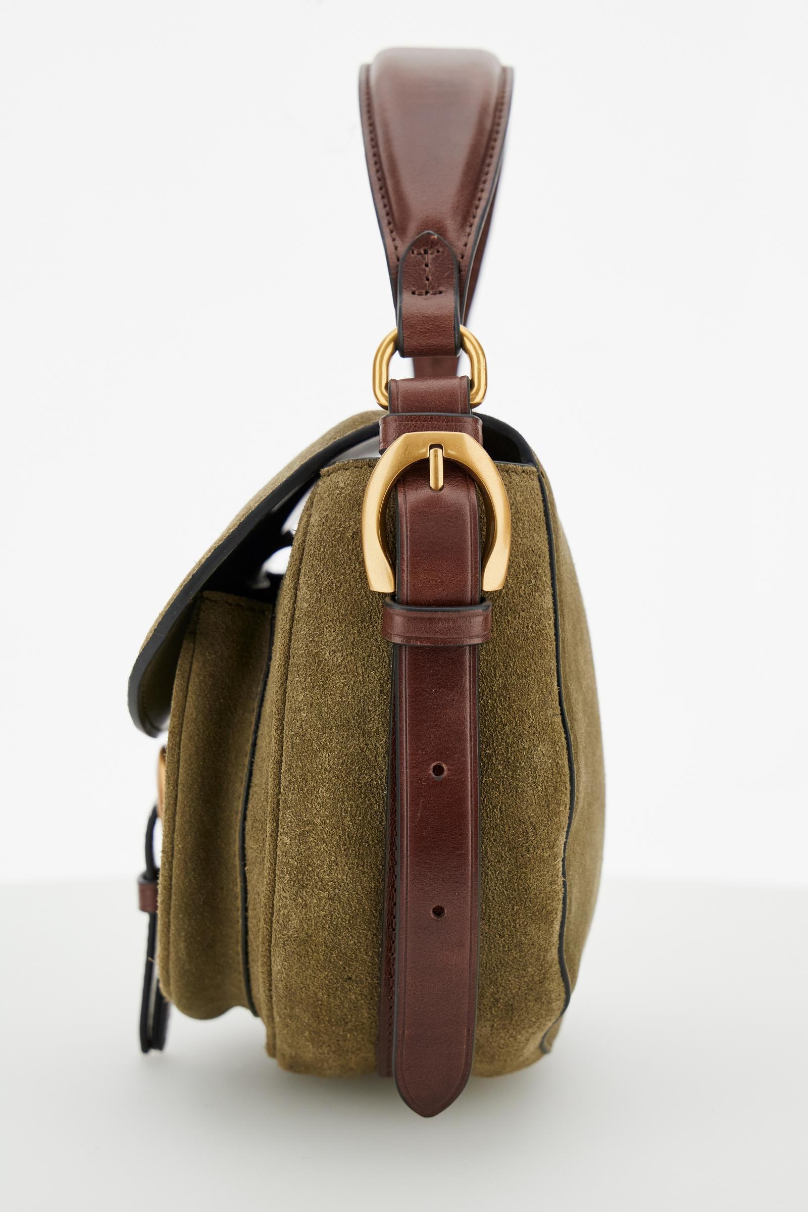 Women's suede crossbody bag with saddle design - Bandolera