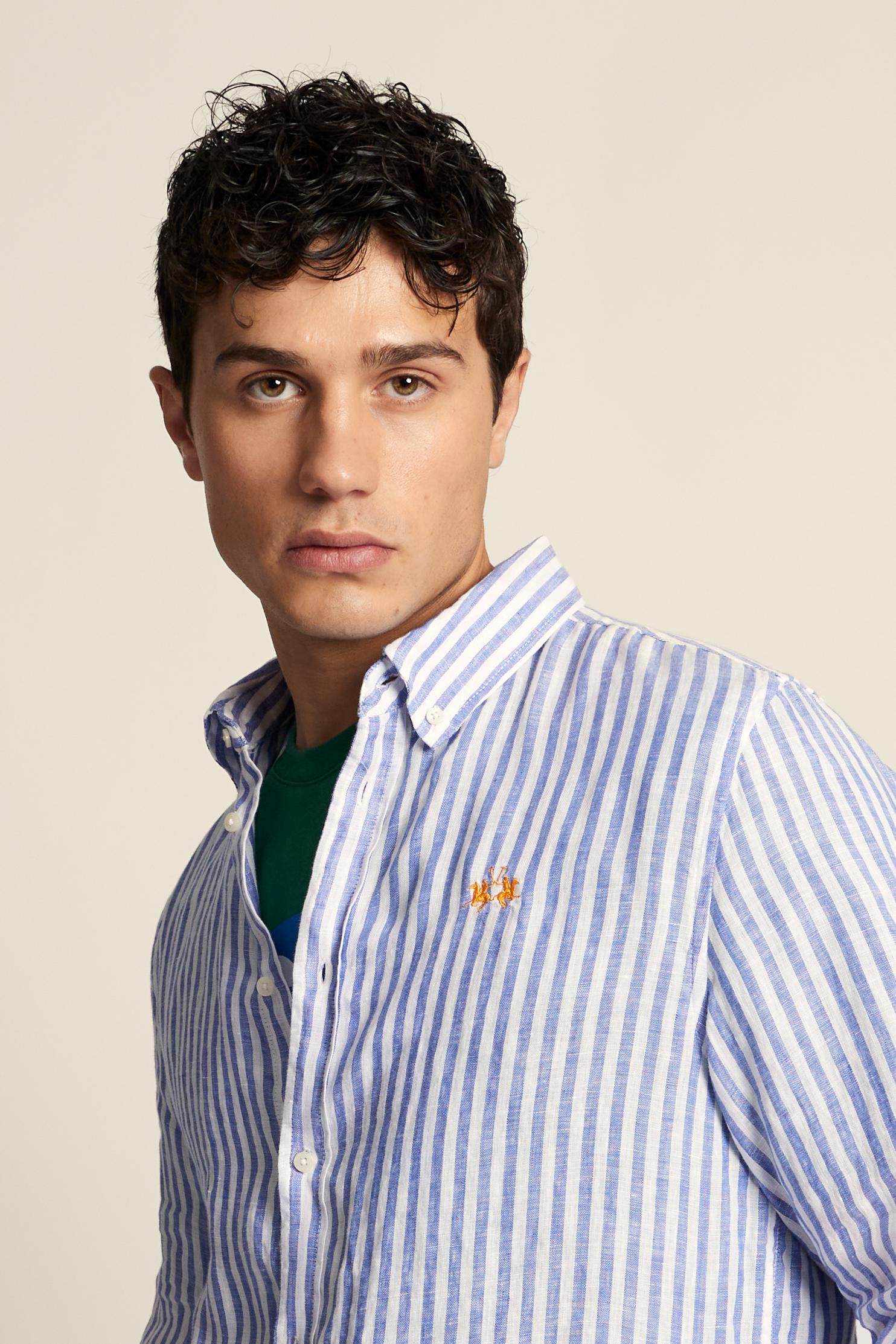 Men’s striped linen long-sleeve shirt - Rodolfo
