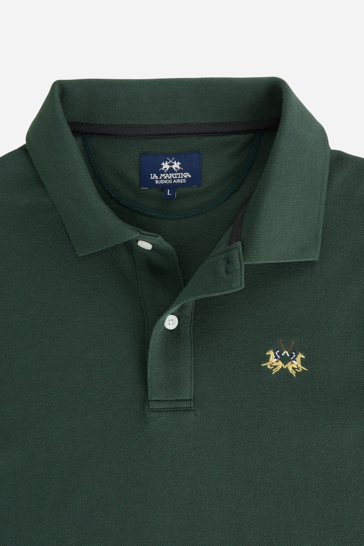 Men’s long-sleeve polo in stretch cotton piqué offers comfort, flexibility, a ribbed collar with contrasting gabardine detail, slim fit, and embroidered logo - Sycamore