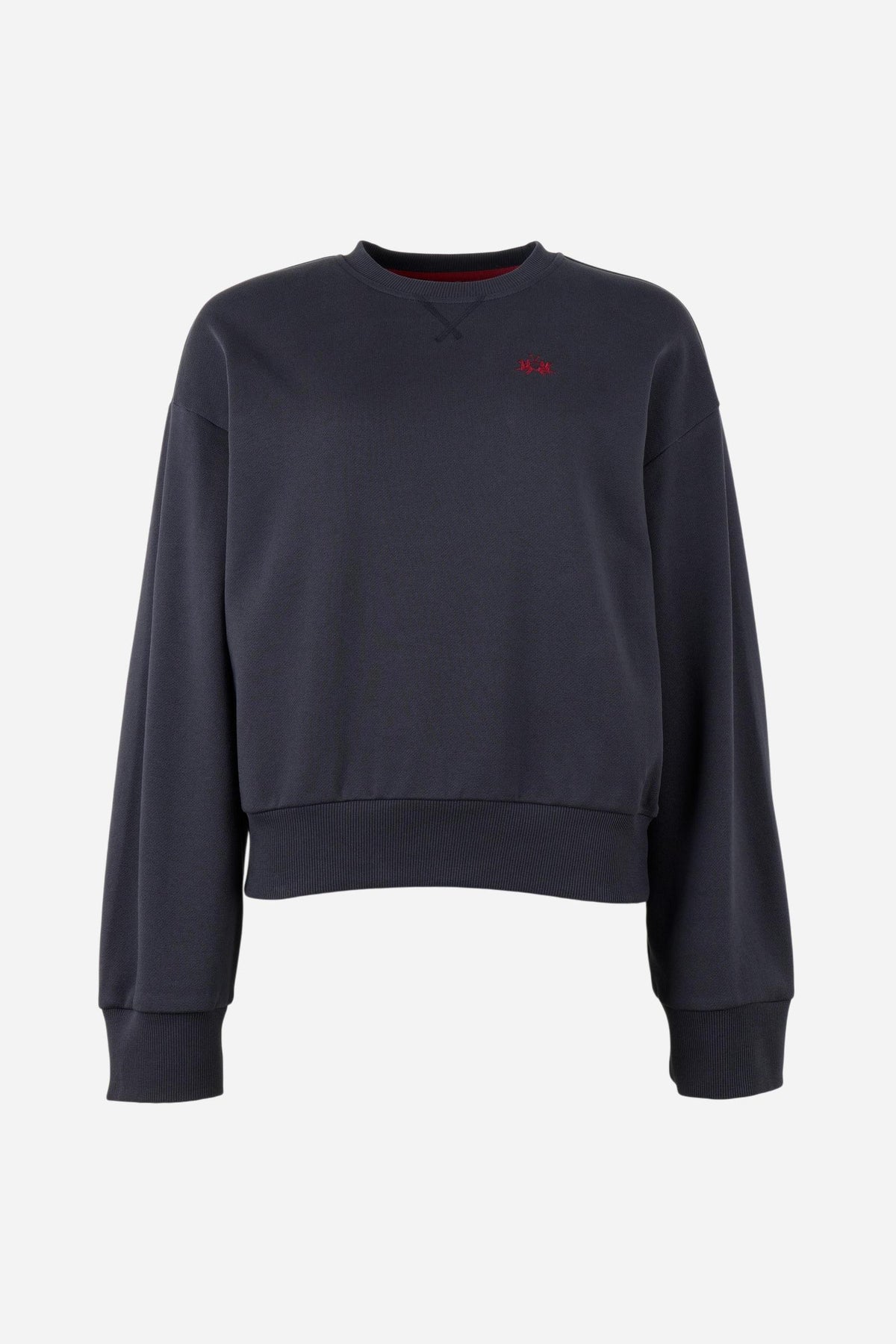 Soft brushed cotton fleece sweatshirt with ribbed crew neck, cuffs, and hem. Comfortable regular fit with contrasting sweatband and subtle embroidered logo. - Navy Blazer