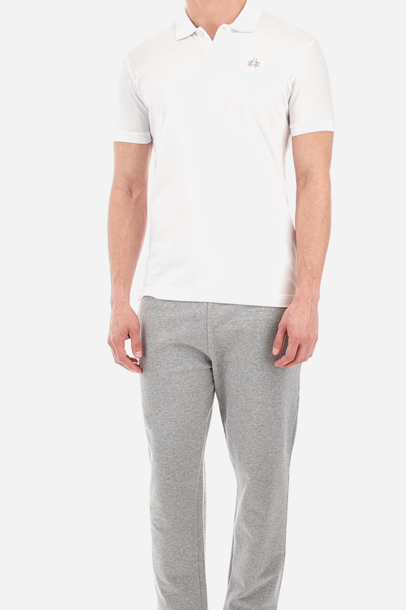 Men's short-sleeved cotton piqué polo shirt. Regular fit with fabric detail under the collar. - Optic White