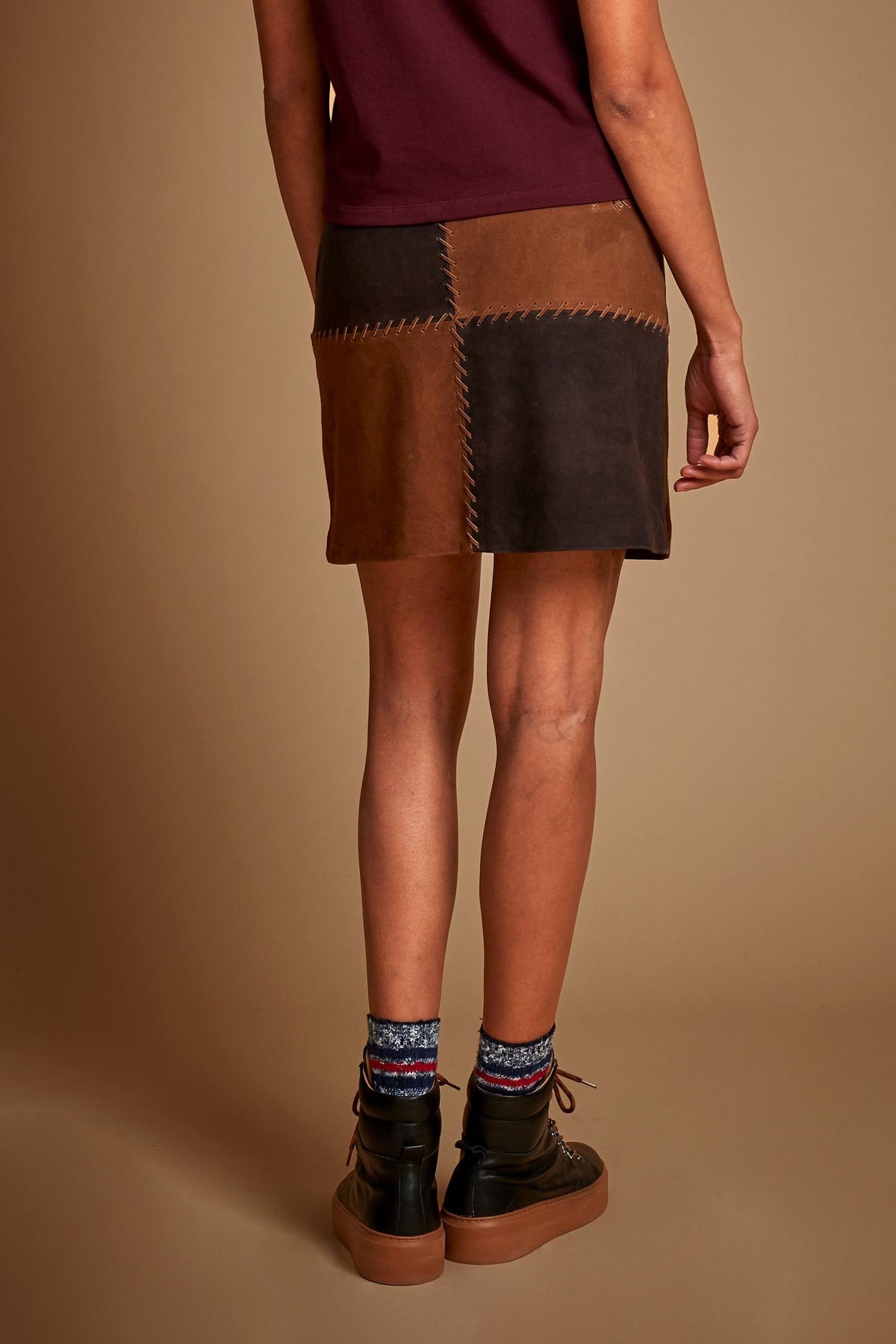 Short patchwork suede leather skirt - Deiene