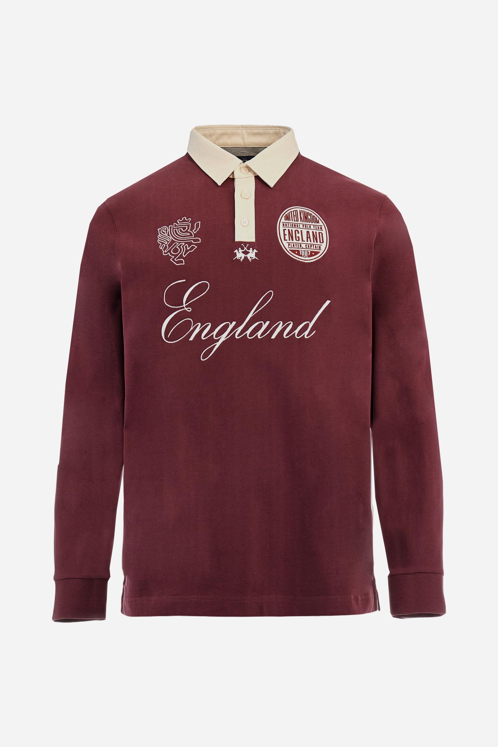 Long-sleeve polo shirt in soft, warm cotton jersey for all-day comfort. The contrasting gabardine collar adds a sophisticated touch to the clean design, while the ribbed cuffs in matching tone complete the look. On the chest, oversized colorful graphics celebrate Italy, Argentina, and England. A small embroidered logo in contrast sits below the placket. Regular fit for a relaxed silhouette that suits every body type. Model wears size L. - Port Royale