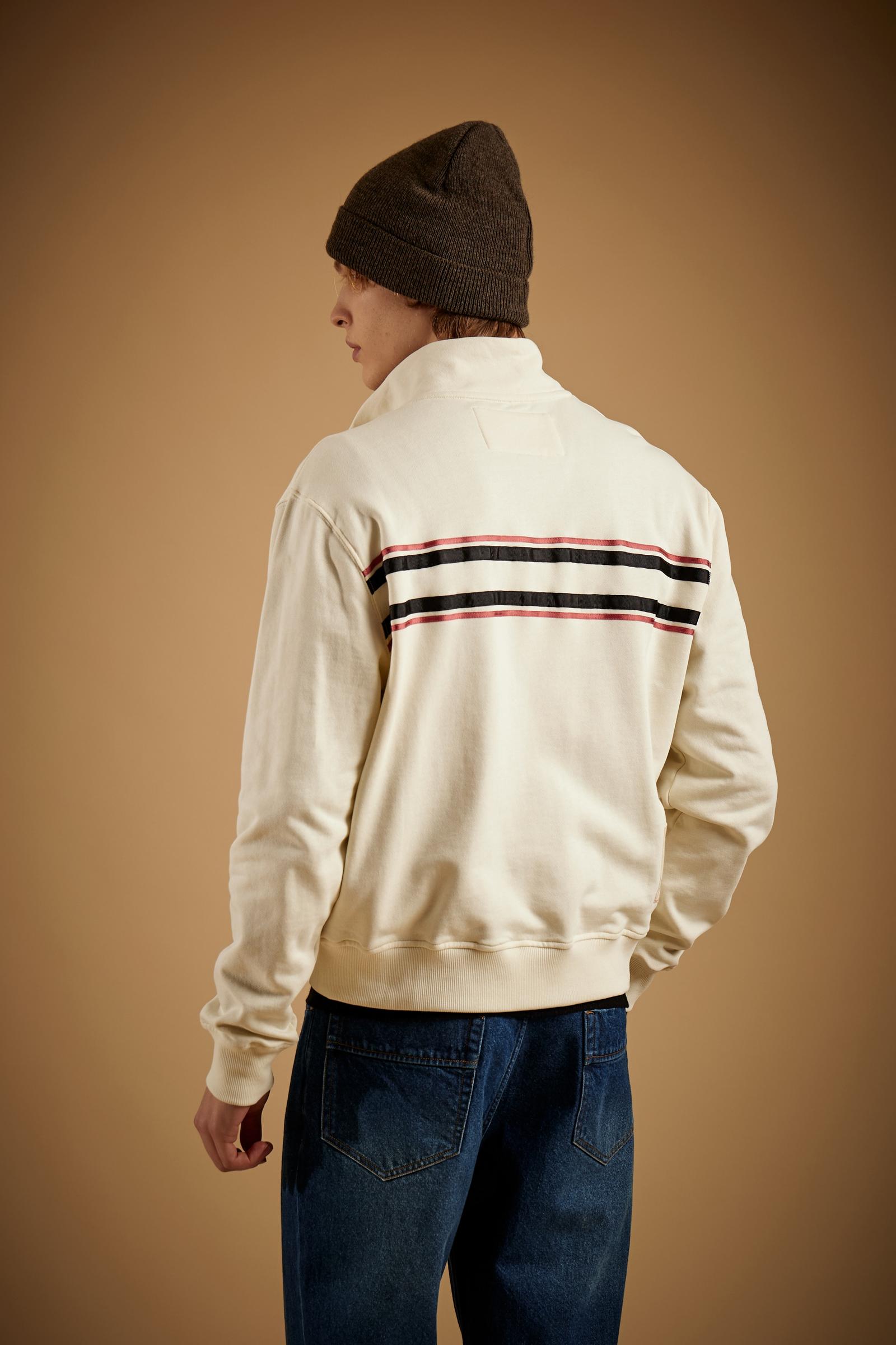 Men's full-zip sweatshirt in brushed cotton with rugby stripes - Didier