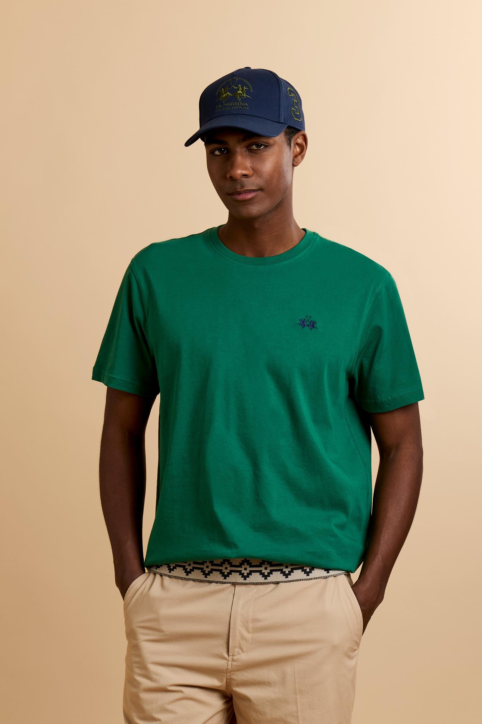 Men’s cotton jersey T-shirt with regular fit and ribbed crew neck. Small contrast embroidered logo. - Amazon                                                                                                                                                                                                                                                                                                                                                                                                                    