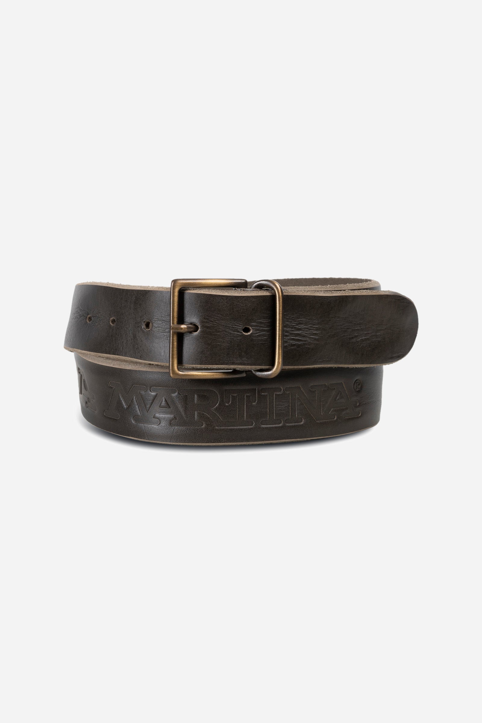 Belt in leather with buckle