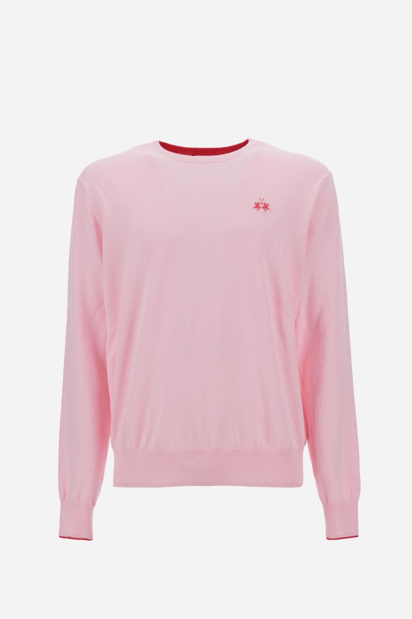 Crewneck sweater in lightweight 100% cotton with a regular fit. Ribbed collar, cuffs and hem. Contrast details inside the neckline, echoed on the cuffs, and embroidered logo on the chest. - FairTale                                                                                                                                                                                                                                                                                                                          