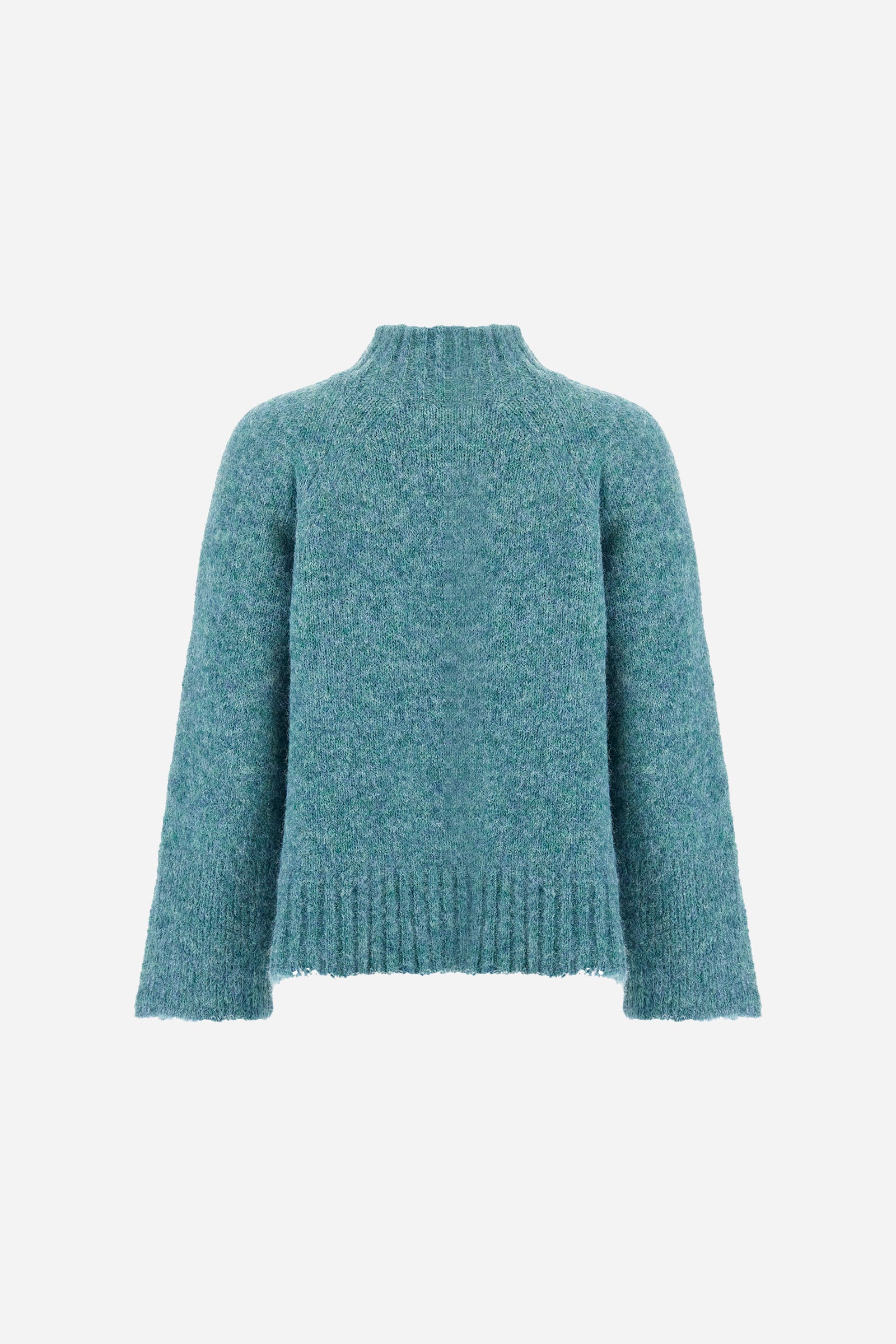 Women’s turtleneck sweater with long sleeves in solid-colour wool and mohair blend, soft and warm. Ribbed turtleneck for elegance and warmth, side slits and sleeve slits for a modern look. Logo on small golden metal plate applied to the front hem. Regular, soft fit for a versatile and comfortable silhouette. The model wears size 2. - North Sea