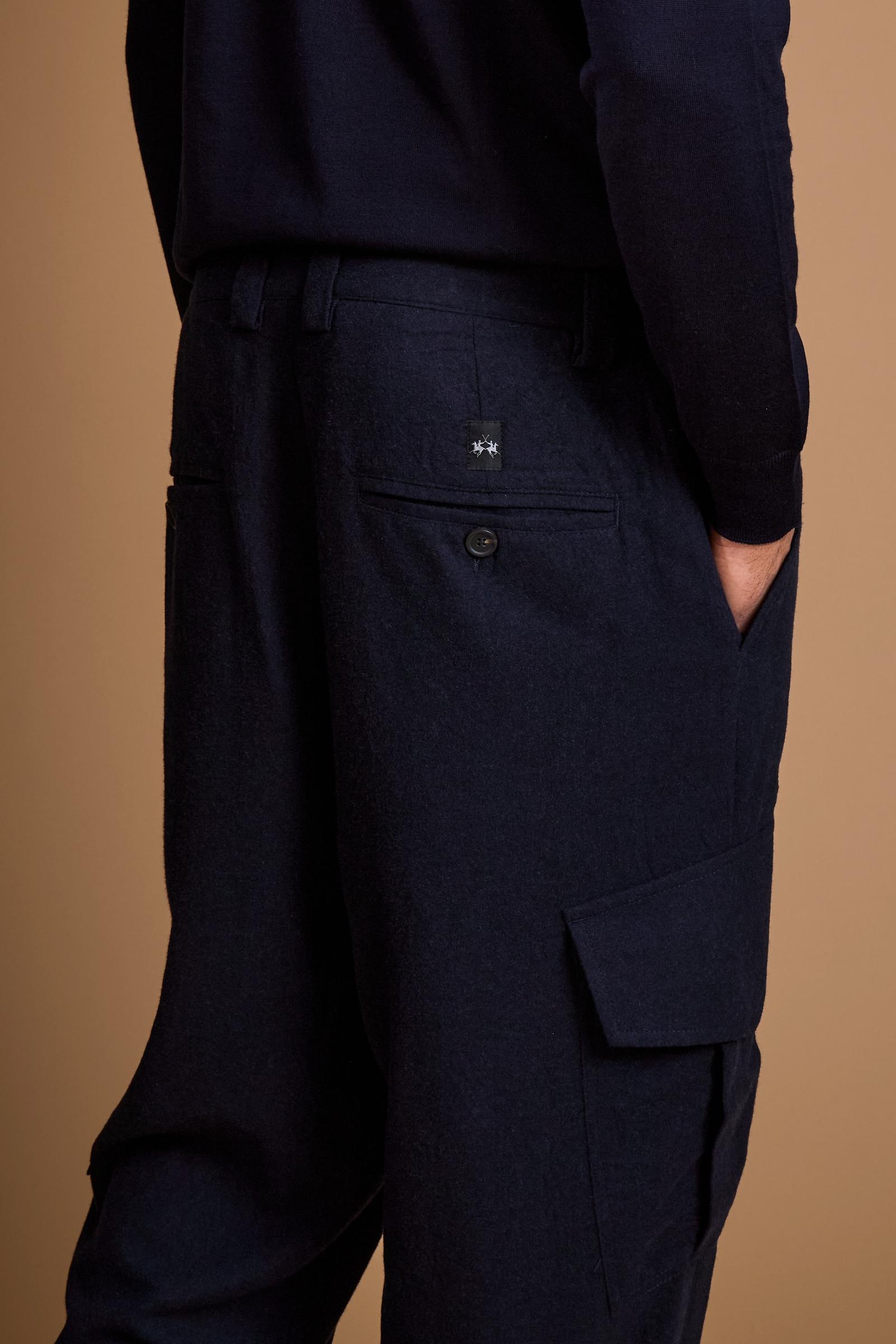 Men's long relaxed cargo pants in wool blend - Frank