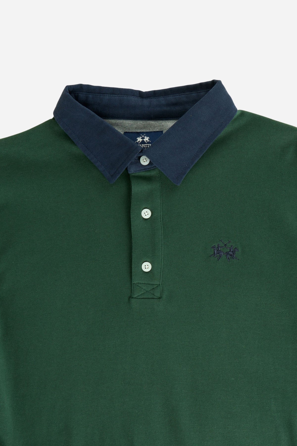 Men's long-sleeve polo made from heavy cotton jersey with ribbed cuffs, contrasting gabardine collar, embroidered logo, and a comfortable regular fit. - Sycamore