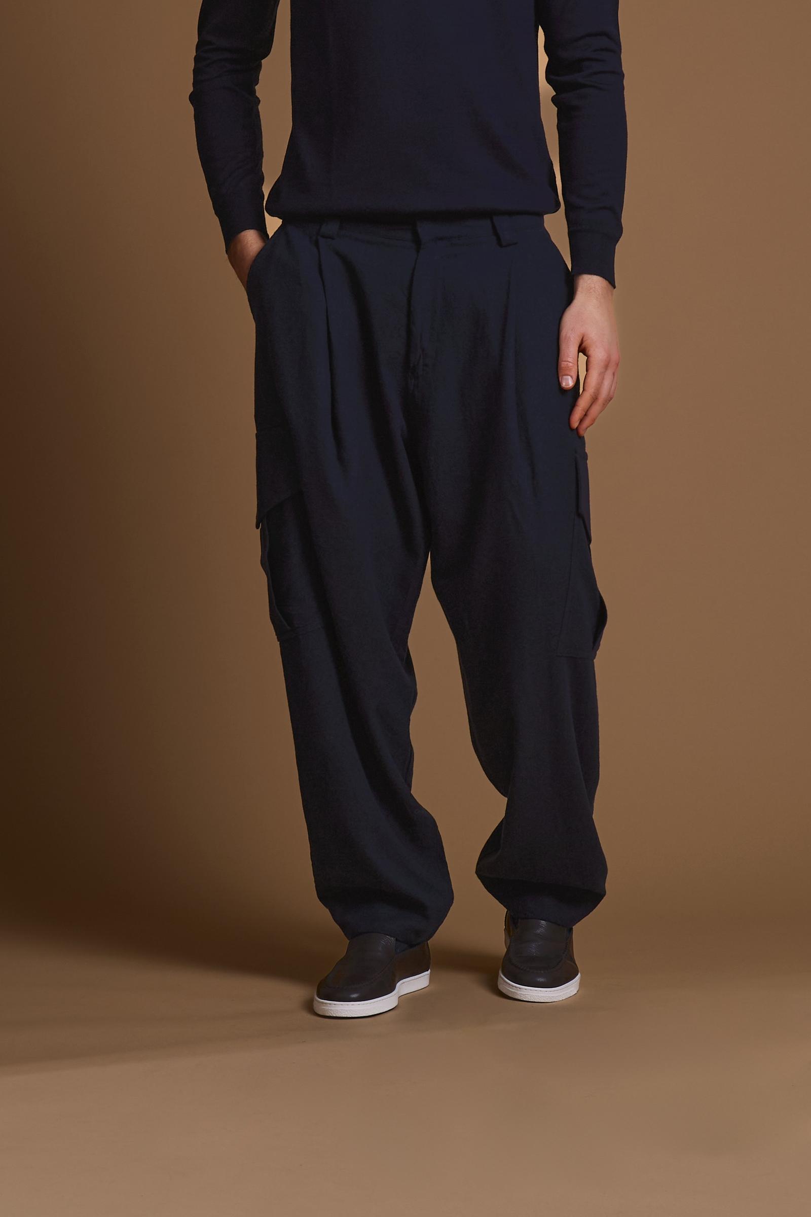 Men's long relaxed cargo pants in wool blend - Frank