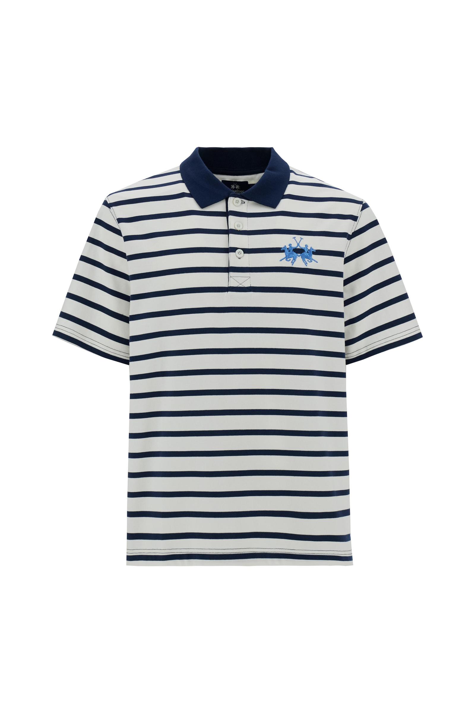 Men’s short-sleeved striped heavy jersey polo shirt - Claudius