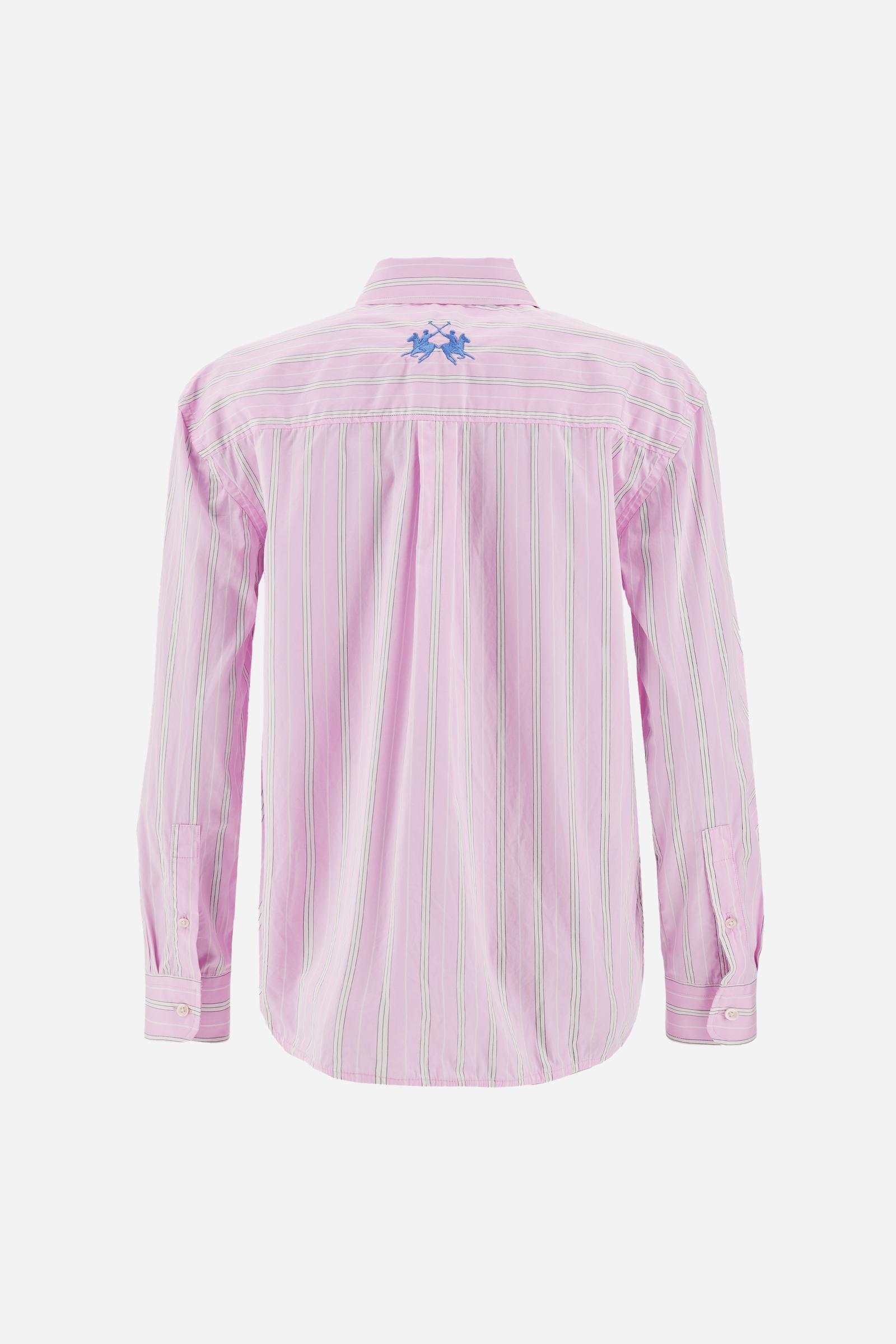 Women’s striped poplin shirt with chest pocket – Camilla