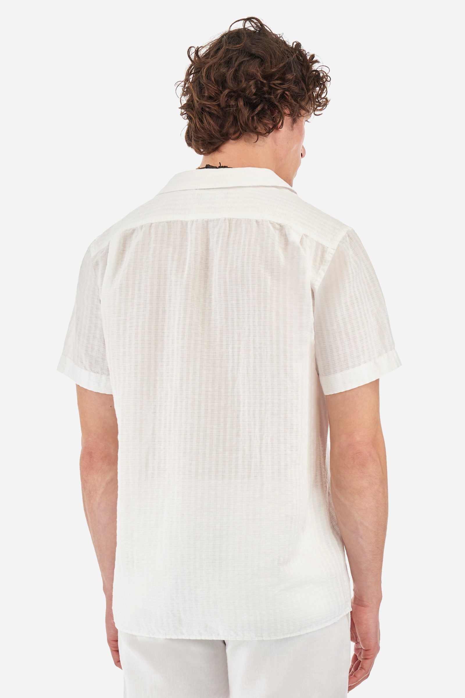 Short-sleeved shirt with a striped print in cotton and linen - Yul